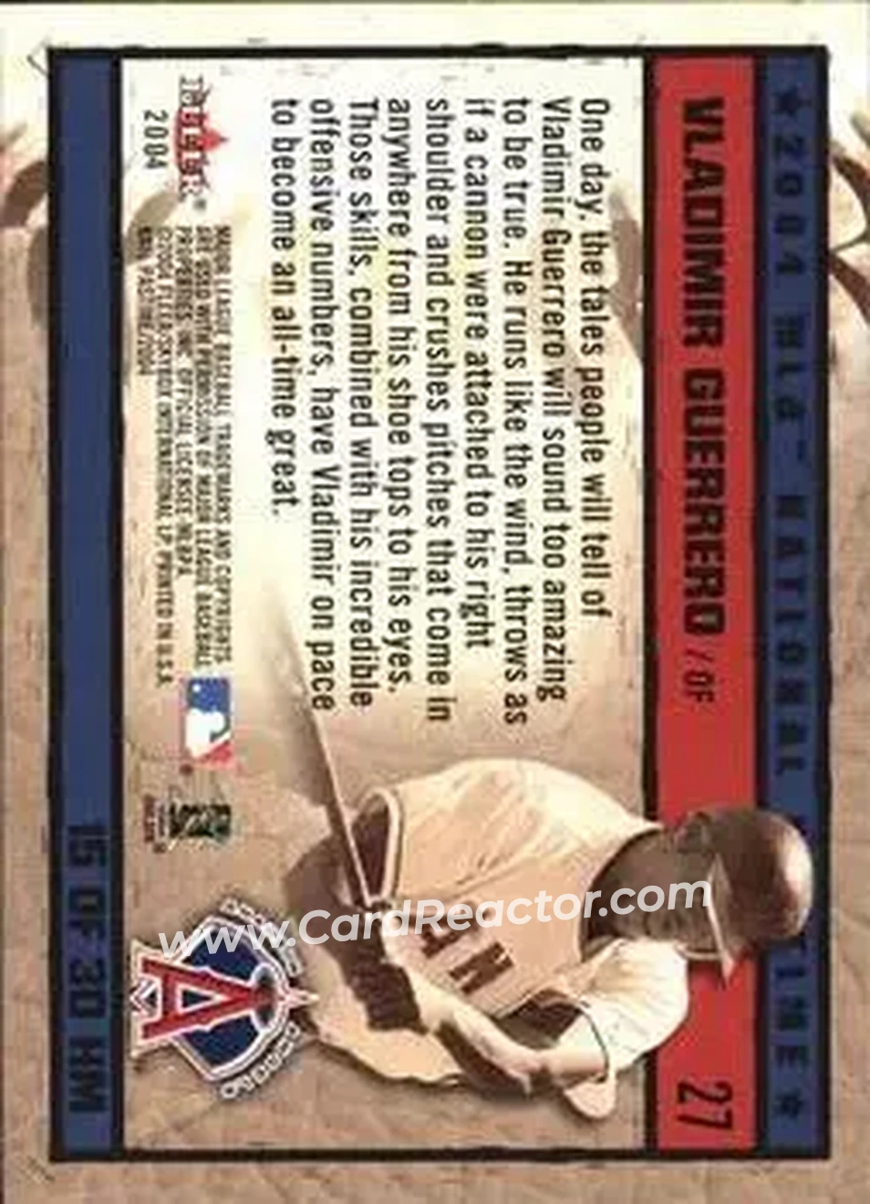 2004 Fleer National Pastime - History in the Making #15HM - Vladimir Guerrero - Anaheim Angels - Back 2004 Fleer National Pastime - History in the Making #15HM - Vladimir Guerrero - Anaheim Angels - Back