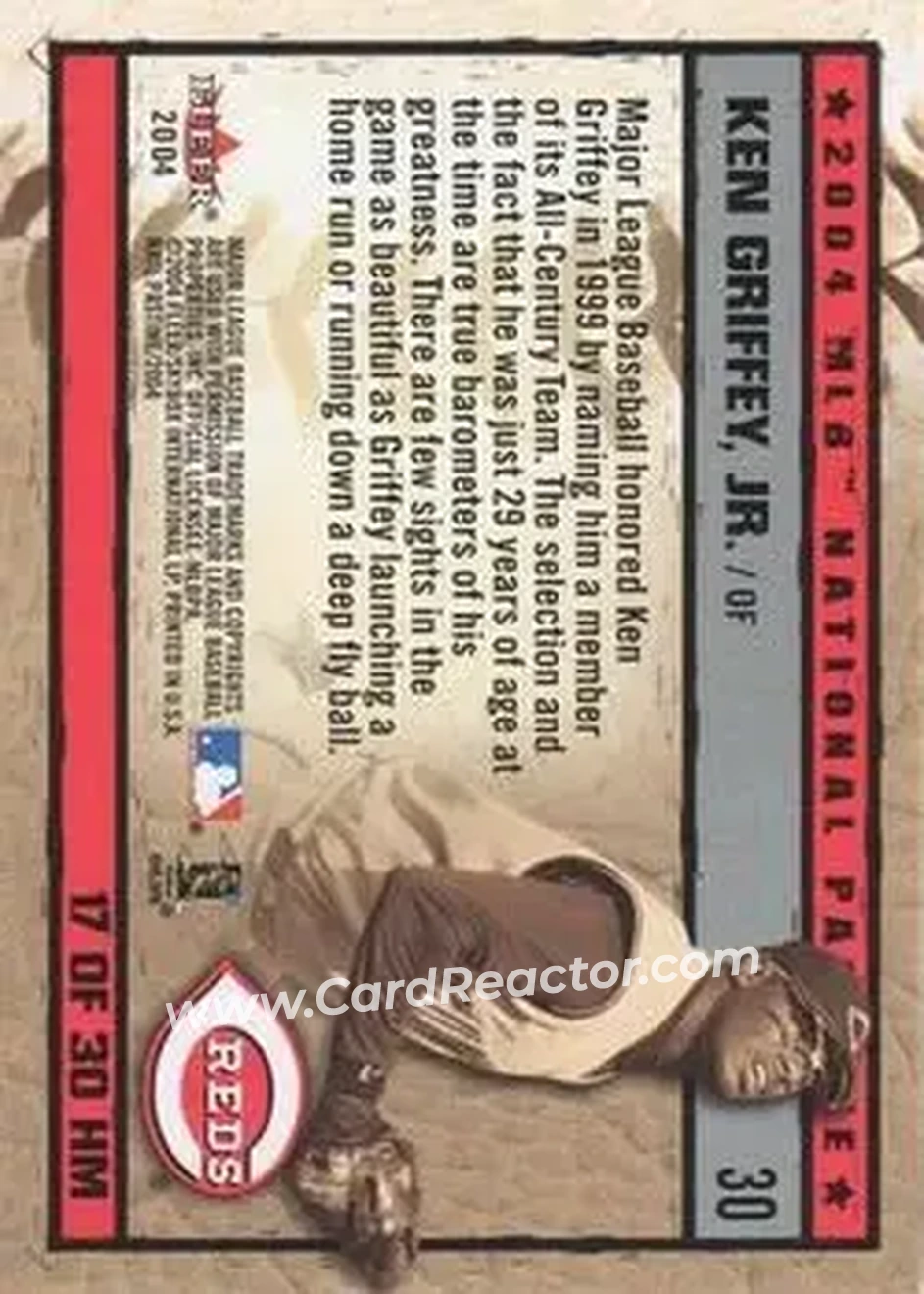 2004 Fleer National Pastime - History in the Making #17HM - Ken Griffey Jr. - Cincinnati Reds - Back 2004 Fleer National Pastime - History in the Making #17HM - Ken Griffey Jr. - Cincinnati Reds - Back
