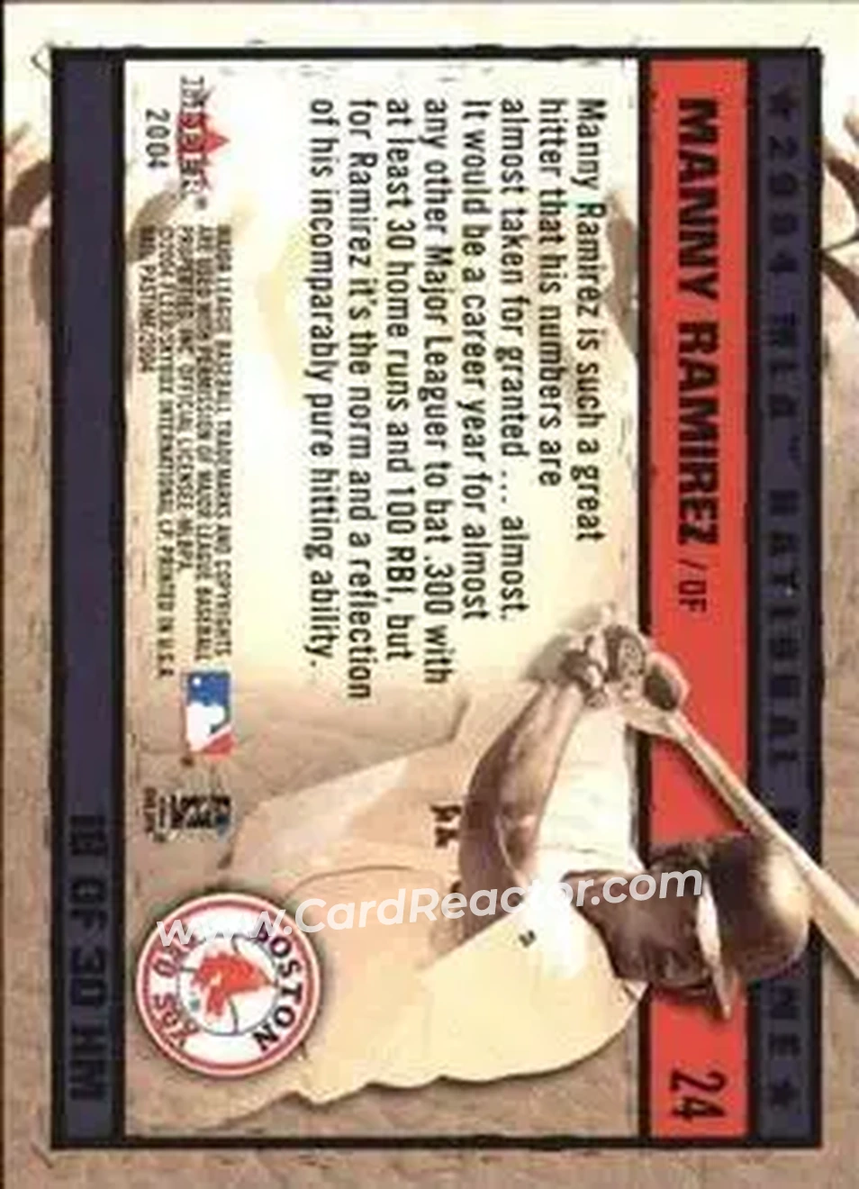 2004 Fleer National Pastime - History in the Making #18HM - Manny Ramirez - Boston Red Sox - Back 2004 Fleer National Pastime - History in the Making #18HM - Manny Ramirez - Boston Red Sox - Back