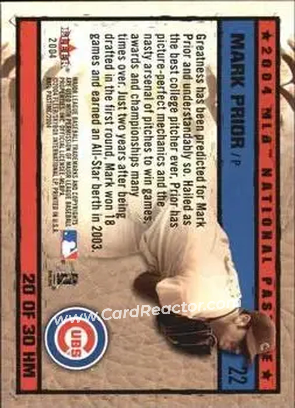 2004 Fleer National Pastime - History in the Making #20HM - Mark Prior - Chicago Cubs - Back 2004 Fleer National Pastime - History in the Making #20HM - Mark Prior - Chicago Cubs - Back