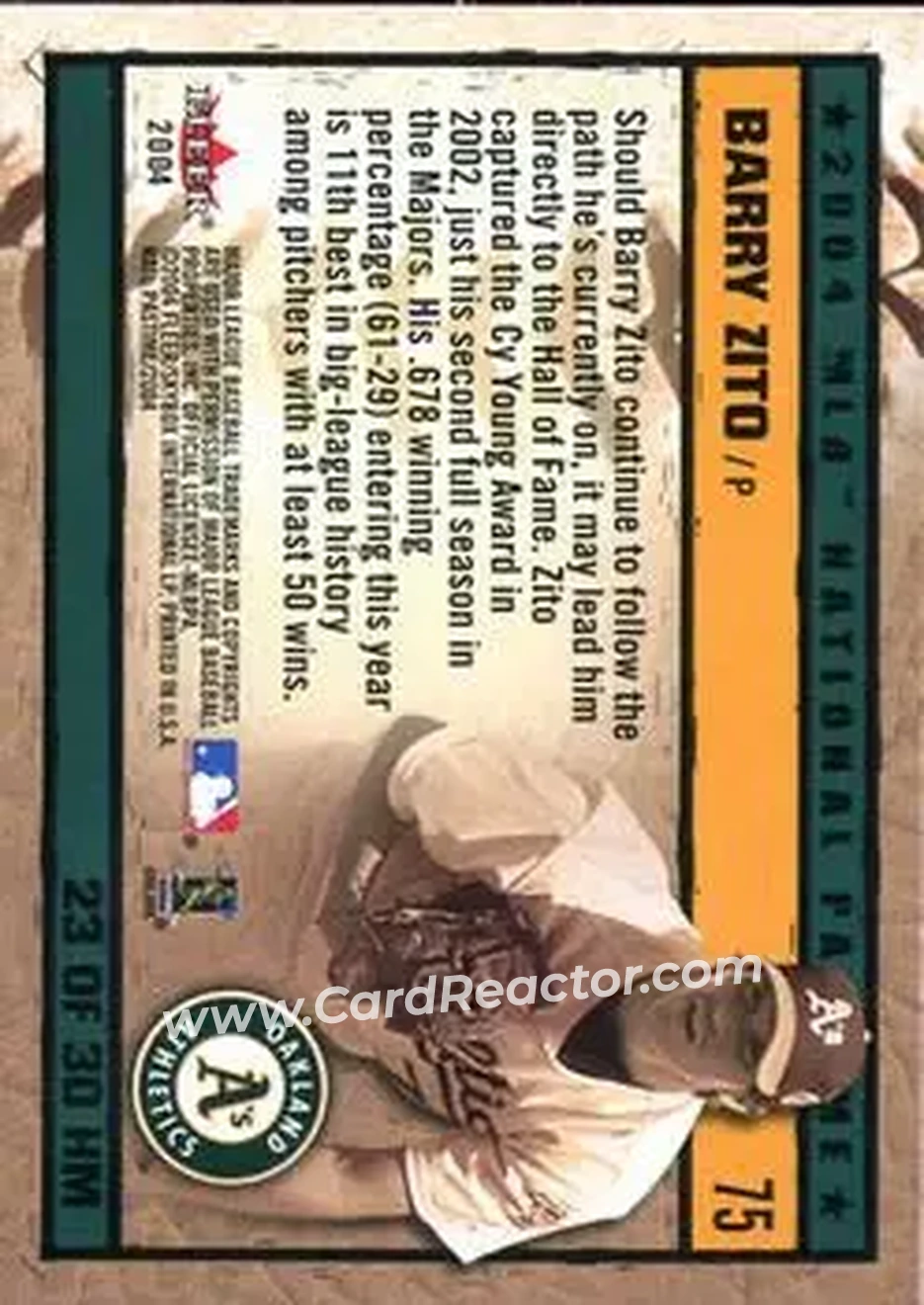 2004 Fleer National Pastime - History in the Making #23HM - Barry Zito - Oakland Athletics - Back