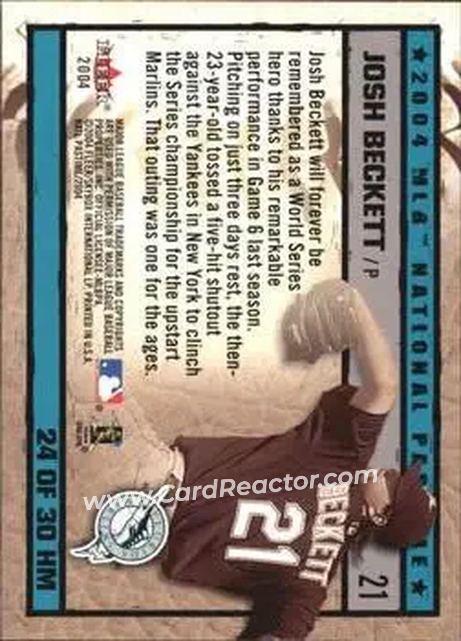2004 Fleer National Pastime - History in the Making #24HM - Josh Beckett - Florida Marlins - Back