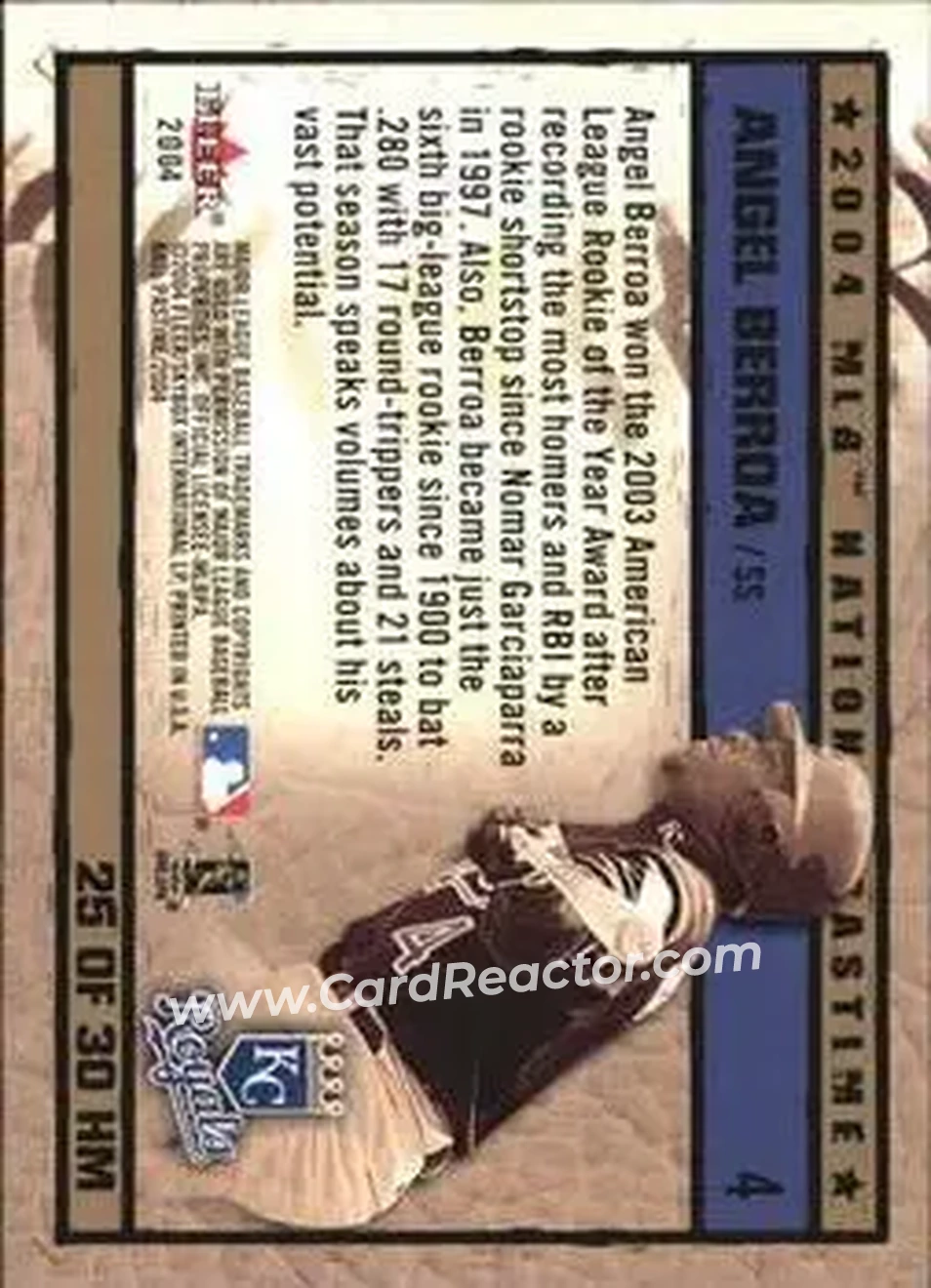 2004 Fleer National Pastime - History in the Making #25HM - Angel Berroa - Kansas City Royals - Back