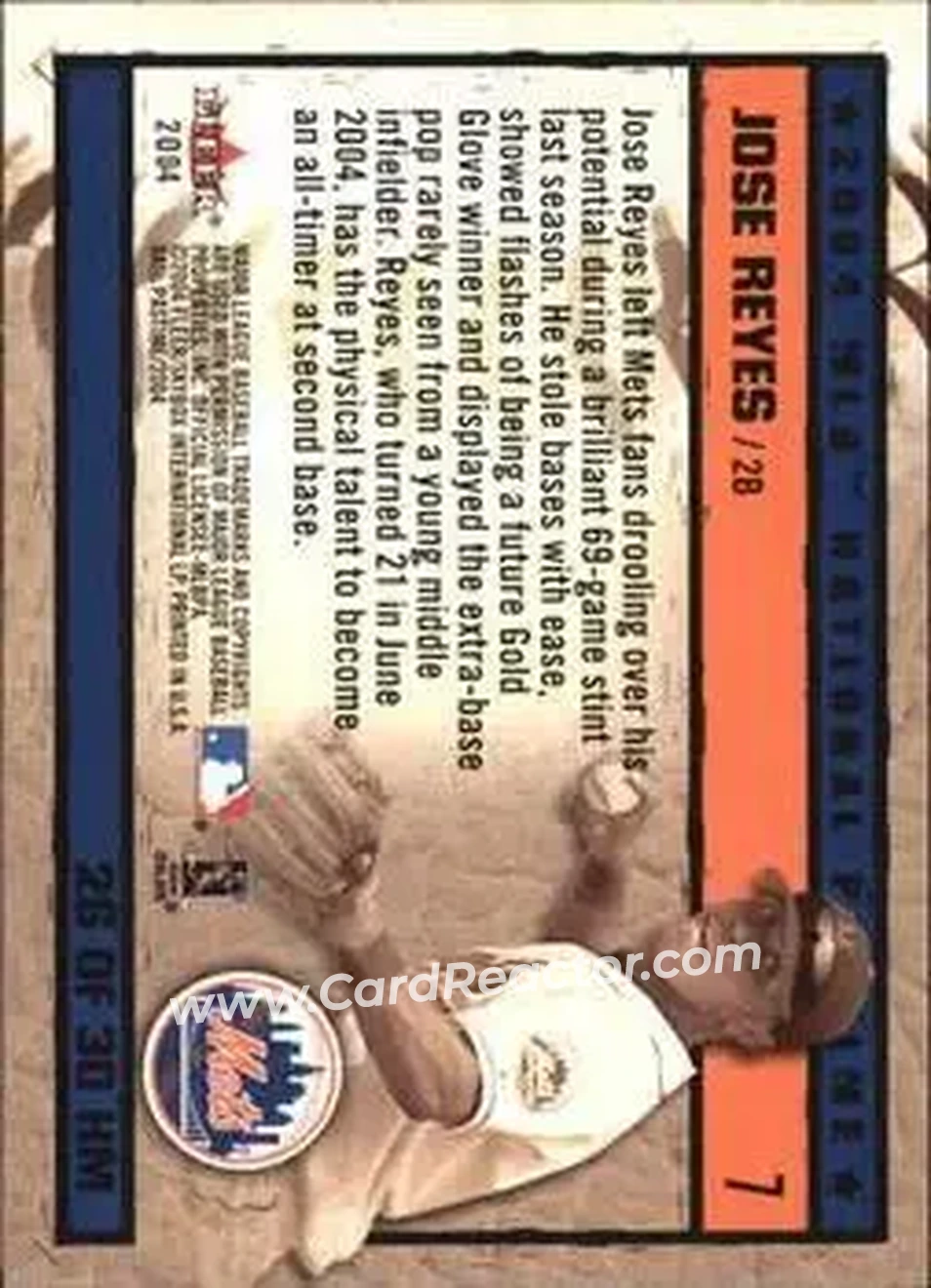 2004 Fleer National Pastime - History in the Making #26HM - Jose Reyes - New York Mets - Back