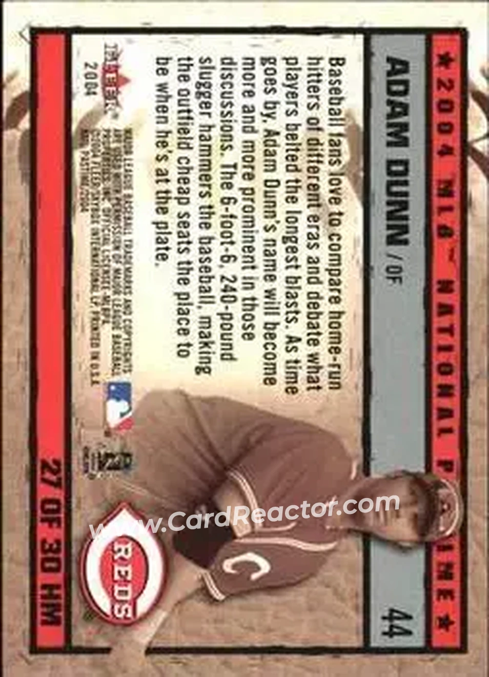 2004 Fleer National Pastime - History in the Making #27HM - Adam Dunn - Cincinnati Reds - Back