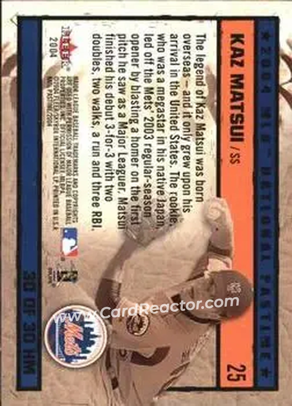 2004 Fleer National Pastime - History in the Making #30HM - Kazuo Matsui - New York Mets - Back