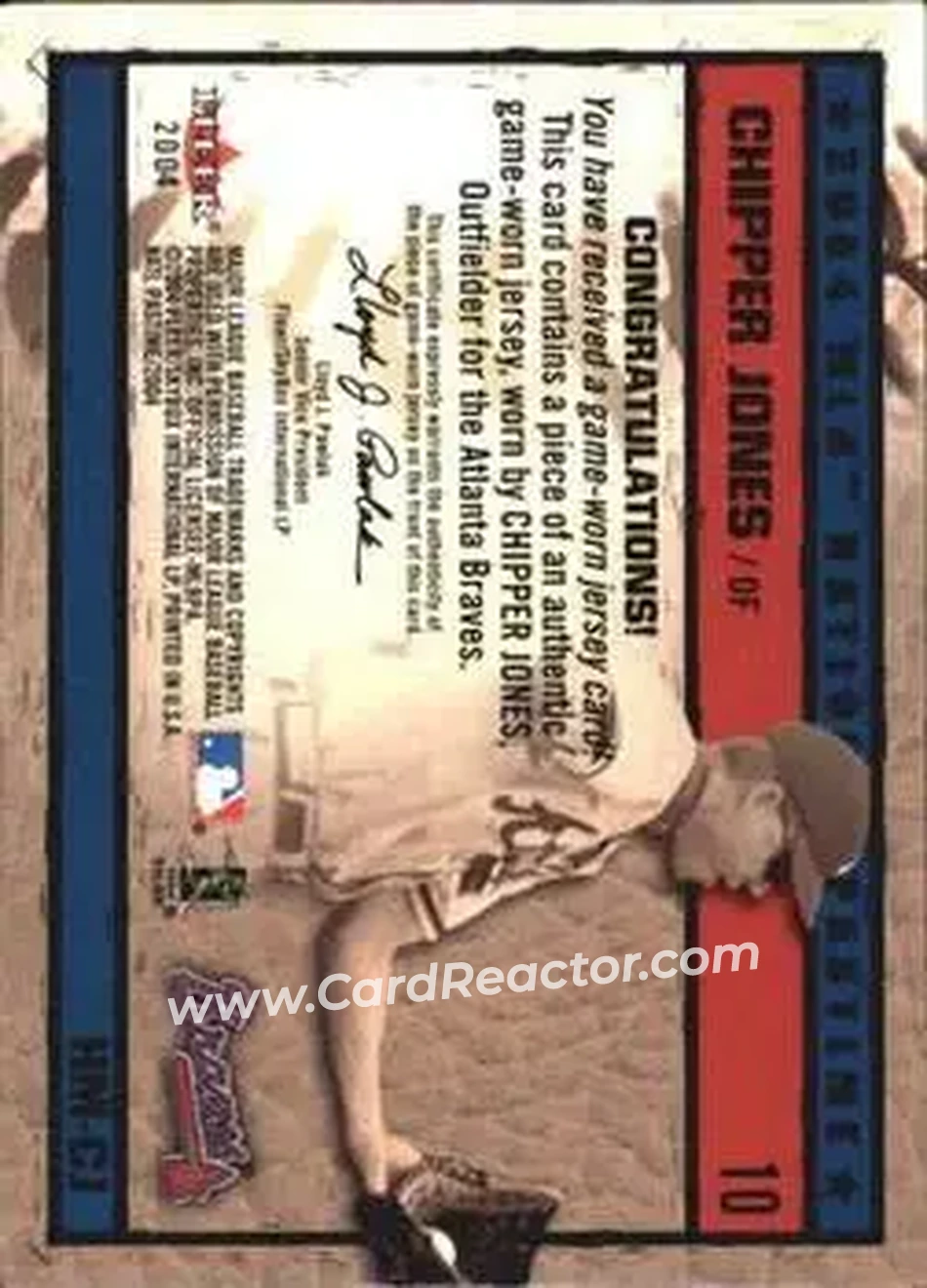2004 Fleer National Pastime - History in the Making Jersey #HM-CJ - Chipper Jones - Atlanta Braves - Back 2004 Fleer National Pastime - History in the Making Jersey #HM-CJ - Chipper Jones - Atlanta Braves - Back