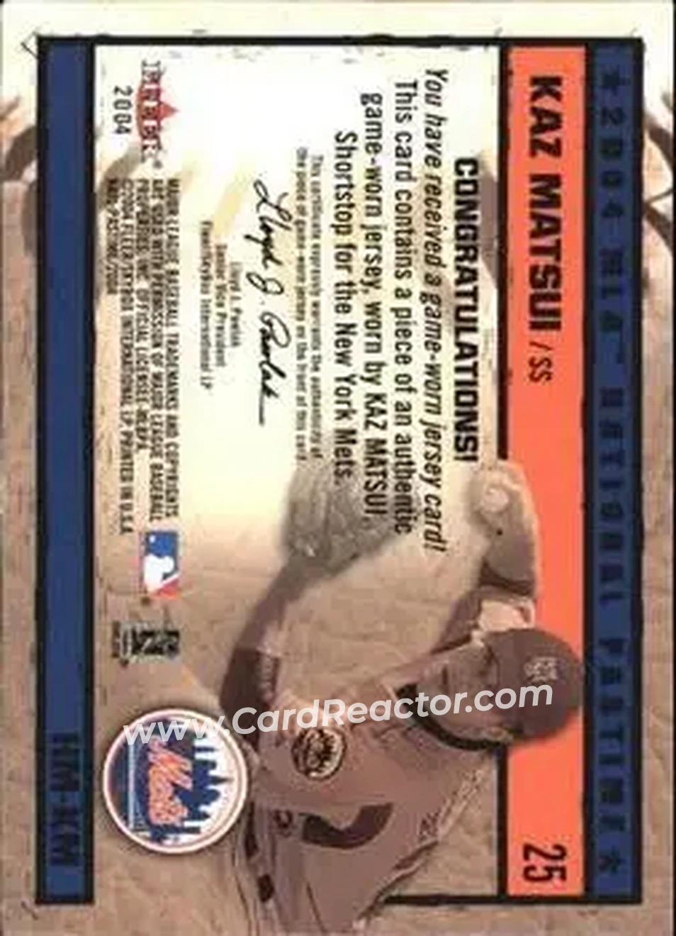 2004 Fleer National Pastime - History in the Making Jersey #HM-KM - Kazuo Matsui - New York Mets - Back