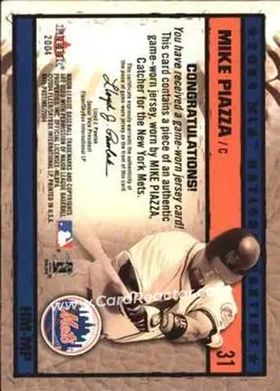 2004 Fleer National Pastime - History in the Making Jersey #HM-MP - Mike Piazza - New York Mets - Back