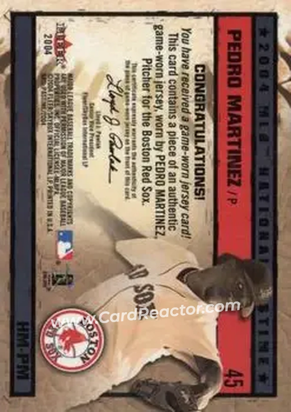 2004 Fleer National Pastime - History in the Making Jersey #HM-PM - Pedro Martinez - Boston Red Sox - Back