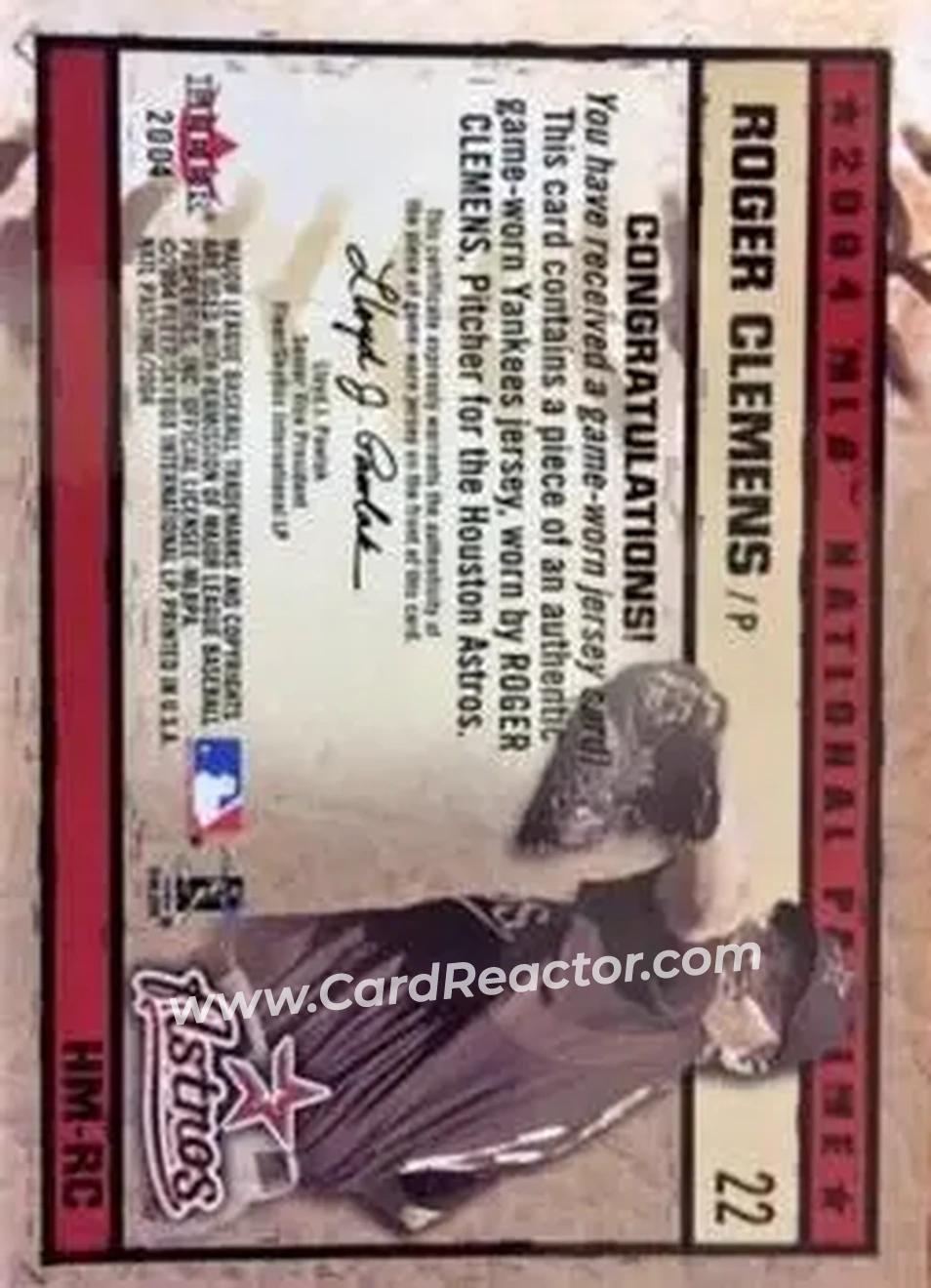 2004 Fleer National Pastime - History in the Making Jersey #HM-RC - Roger Clemens - Houston Astros - Back