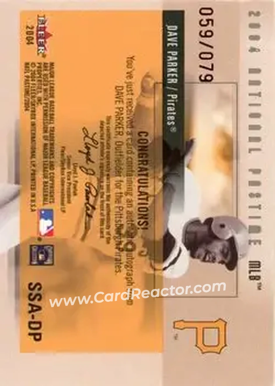 2004 Fleer National Pastime - Signature Swings Red #SSA-DP - Dave Parker - Pittsburgh Pirates - Back