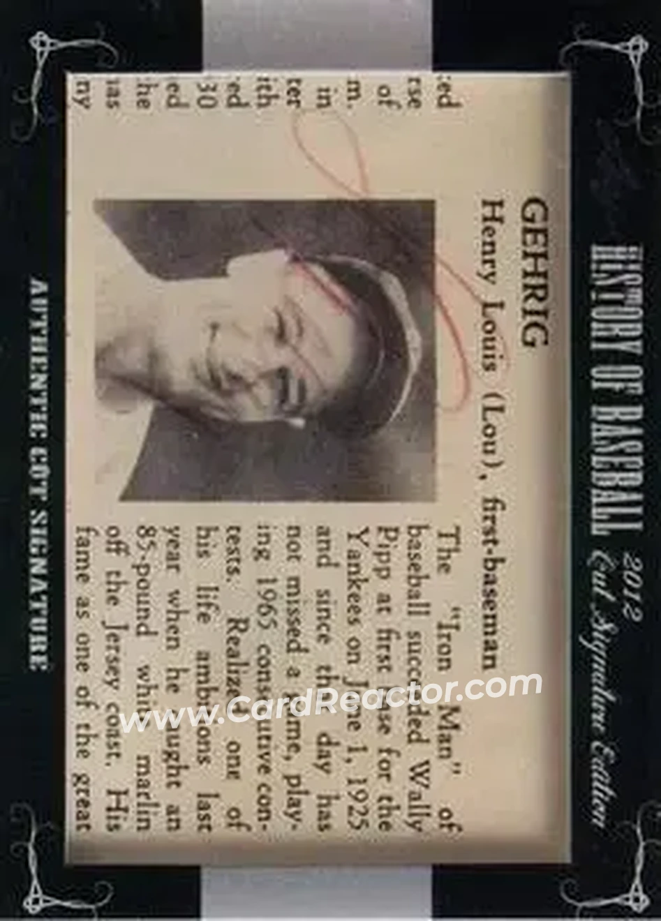 2012 Leaf Cut Signature History of Baseball #NNO - Lou Gehrig - Front 2012 Leaf Cut Signature History of Baseball #NNO - Lou Gehrig - Front