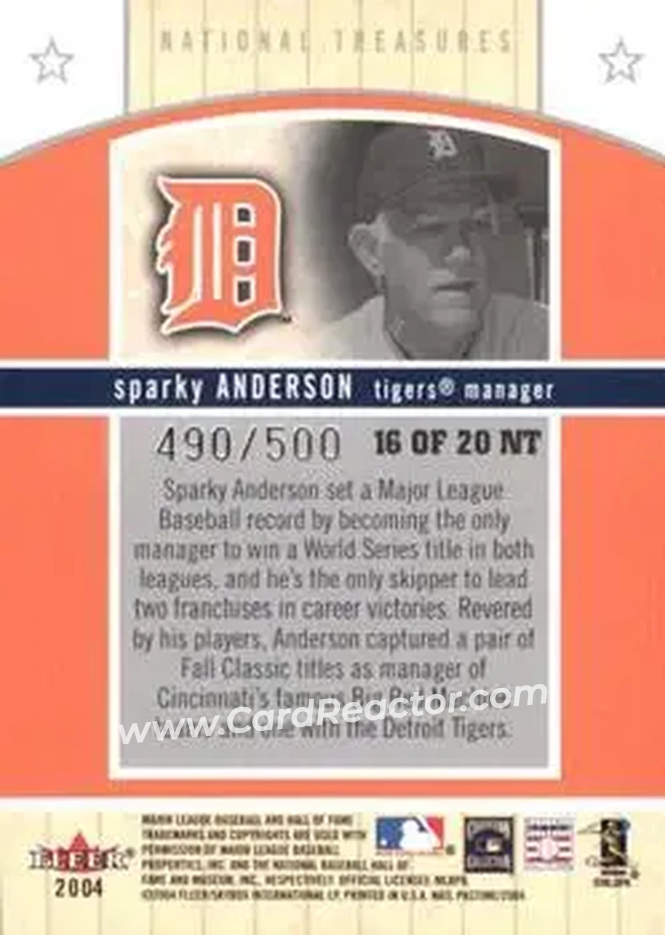 2004 Fleer National Pastime - National Treasures #16NT - George Anderson - Detroit Tigers - Back