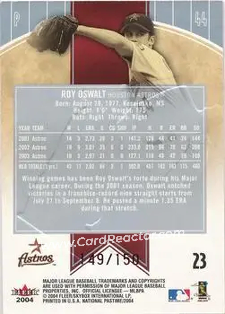 2004 Fleer National Pastime - Red Foil #23 - Roy Oswalt - Houston Astros - Back 2004 Fleer National Pastime - Red Foil #23 - Roy Oswalt - Houston Astros - Back