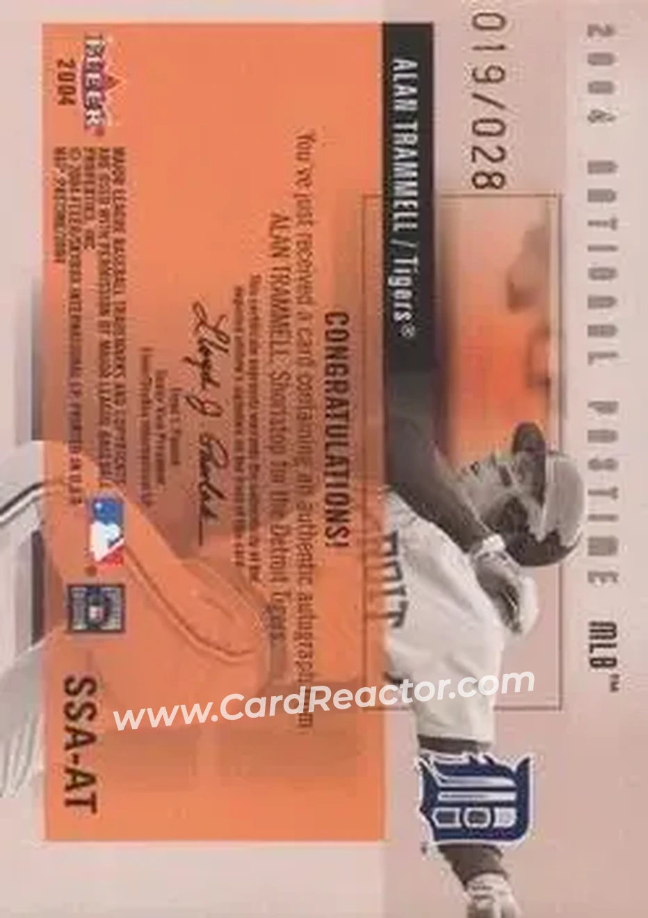 2004 Fleer National Pastime - Signature Swings White #SSA-AT - Alan Trammell - Detroit Tigers - Back