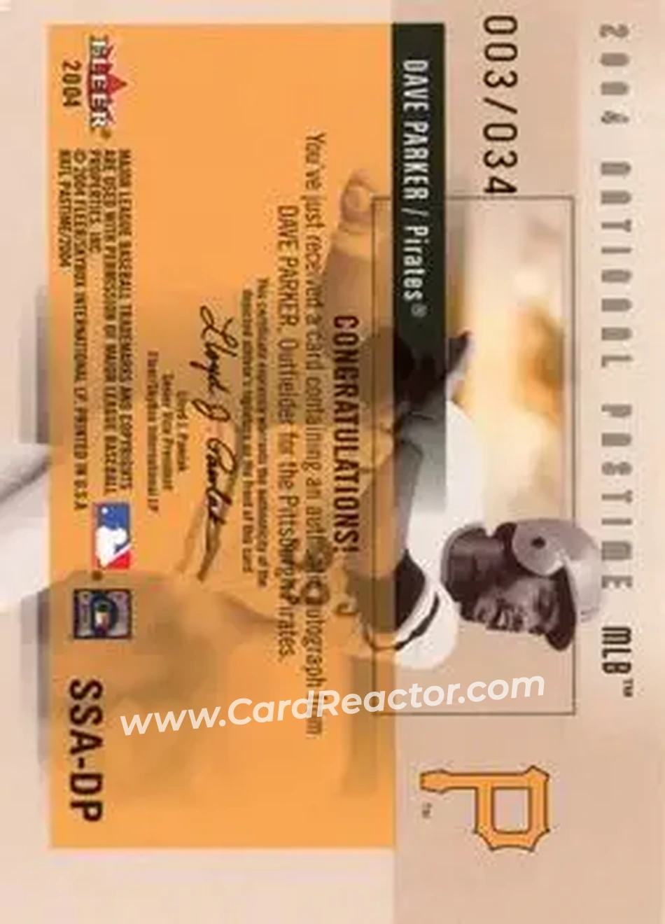 2004 Fleer National Pastime - Signature Swings White #SSA-DP - Dave Parker - Pittsburgh Pirates - Back