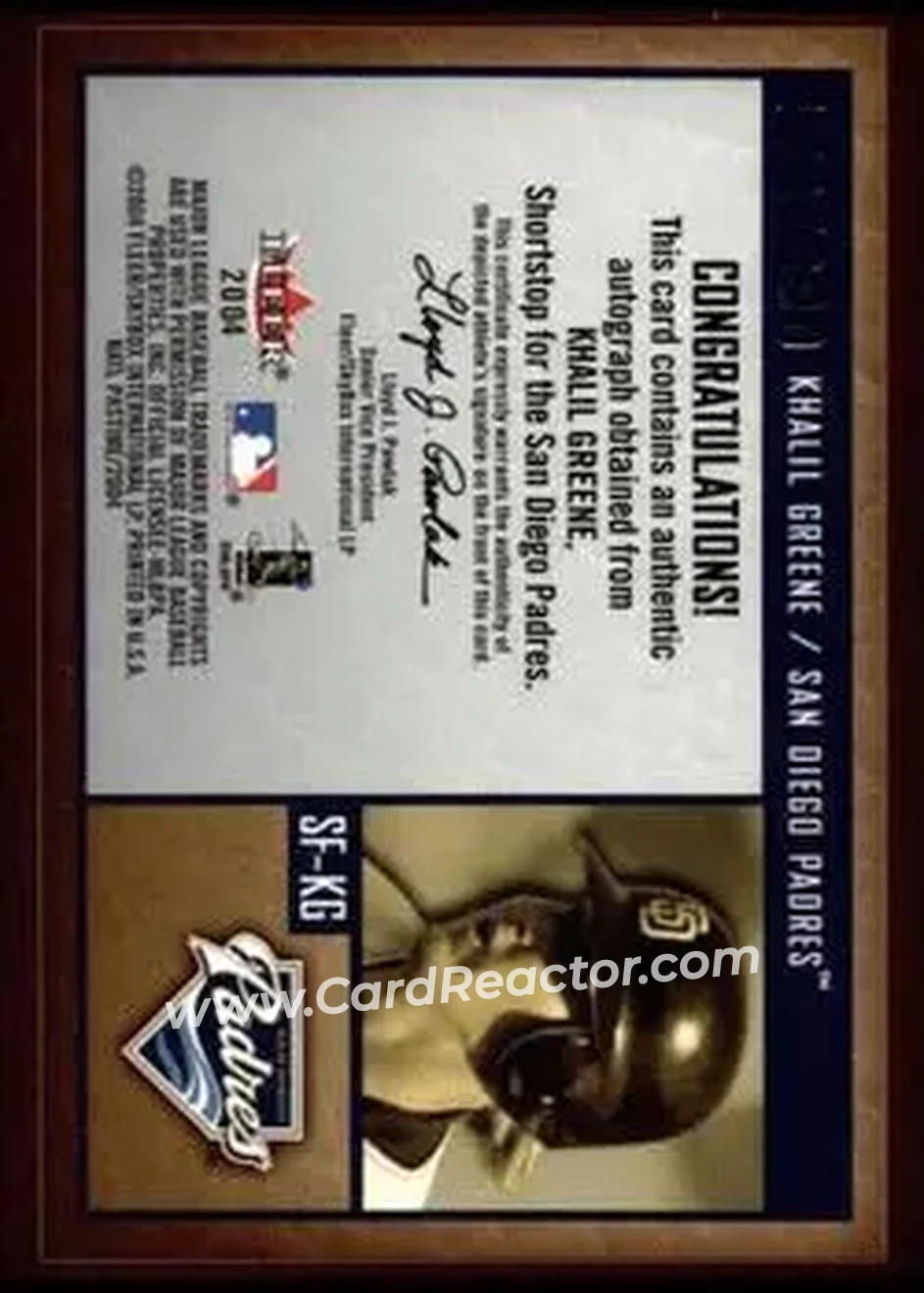 2004 Fleer National Pastime - Signs of the Future Gold #SF-KG - Khalil Greene - San Diego Padres - Back