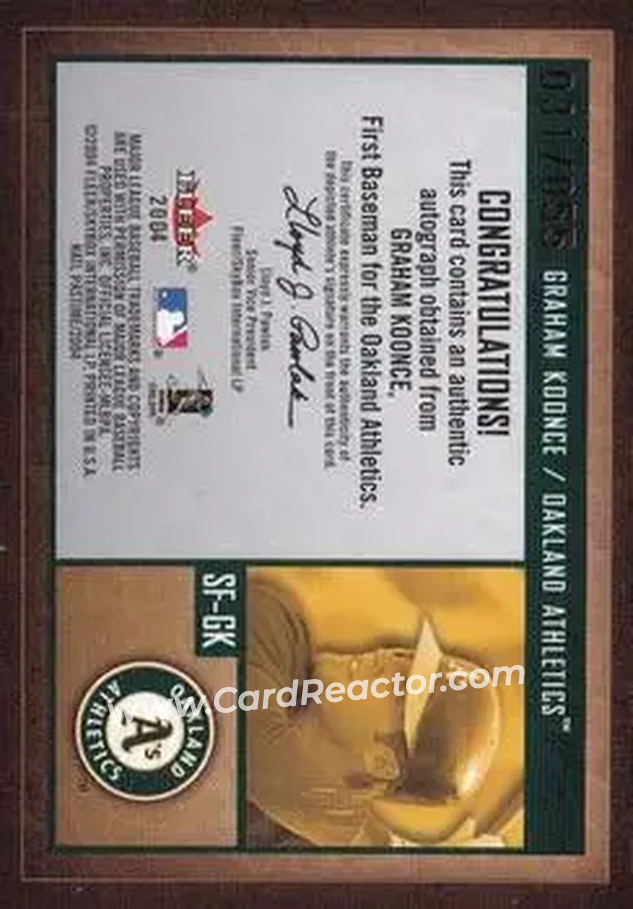 2004 Fleer National Pastime - Signs of the Future Red #SF-GK - Graham Koonce - Oakland Athletics - Back