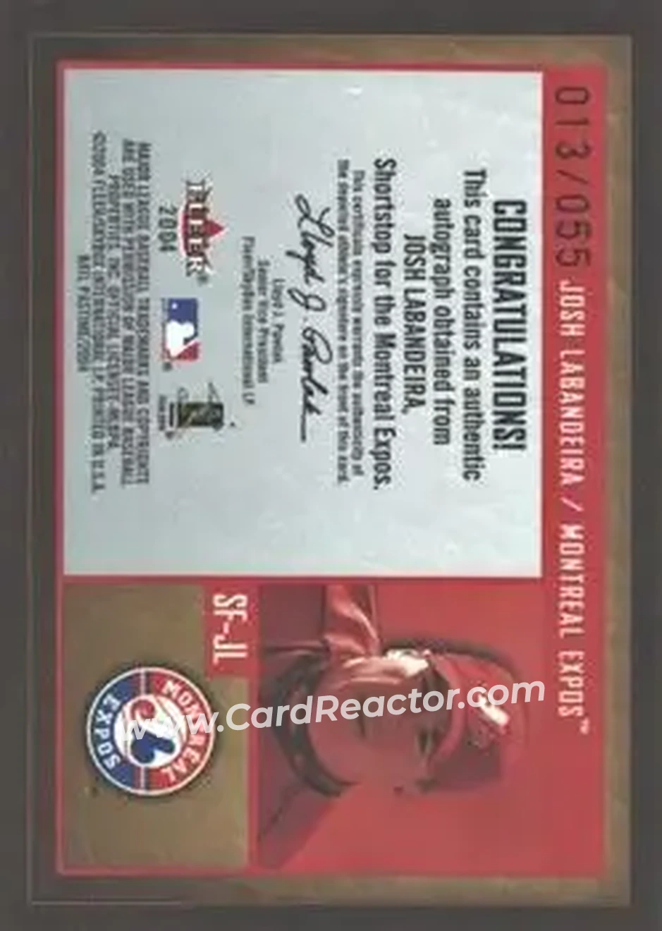 2004 Fleer National Pastime - Signs of the Future Red #SF-JL1 - Josh Labandeira - Montreal Expos - Back