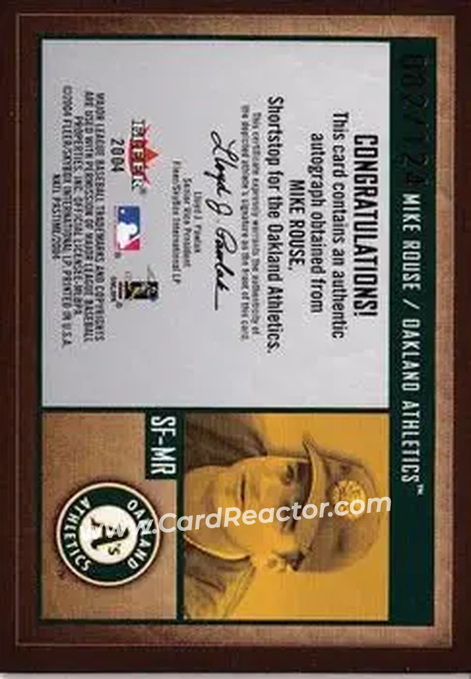 2004 Fleer National Pastime - Signs of the Future Red #SF-MR - Mike Rouse - Oakland Athletics - Back