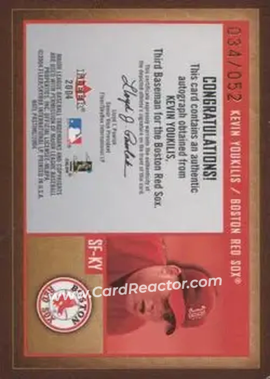 2004 Fleer National Pastime - Signs of the Future White #SF-KY - Kevin Youkilis - Boston Red Sox - Back