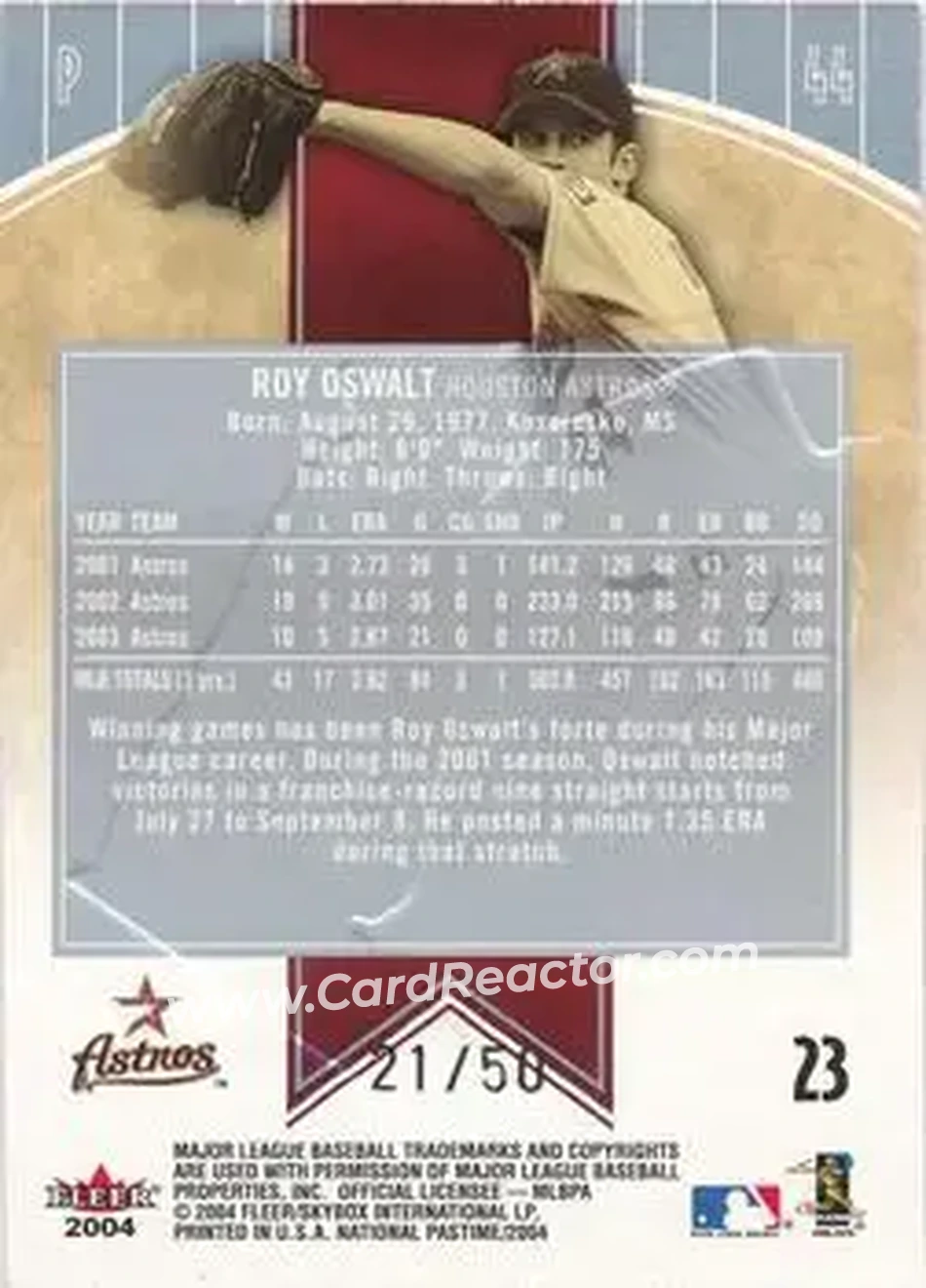 2004 Fleer National Pastime - White Foil #23 - Roy Oswalt - Houston Astros - Back 2004 Fleer National Pastime - White Foil #23 - Roy Oswalt - Houston Astros - Back