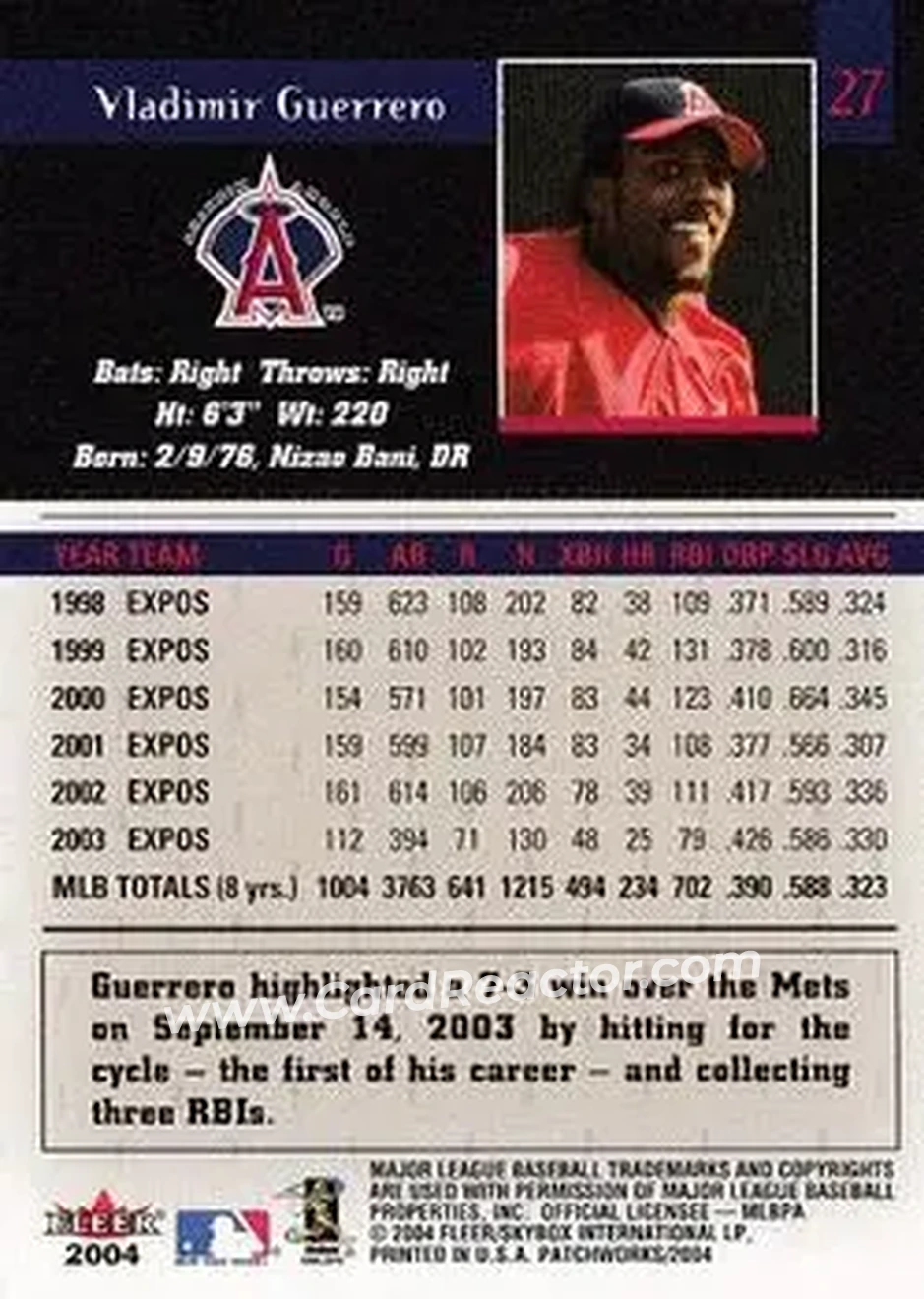 2004 Fleer Patchworks #27 - Vladimir Guerrero - Anaheim Angels - Back