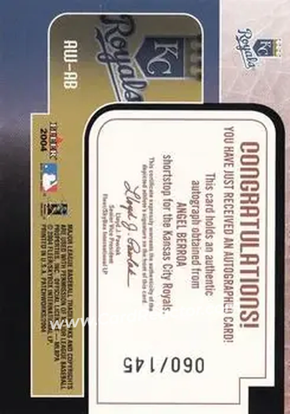 2004 Fleer Patchworks - Autoworks Black #AW-AB - Angel Berroa - Kansas City Royals - Back 2004 Fleer Patchworks - Autoworks Black #AW-AB - Angel Berroa - Kansas City Royals - Back