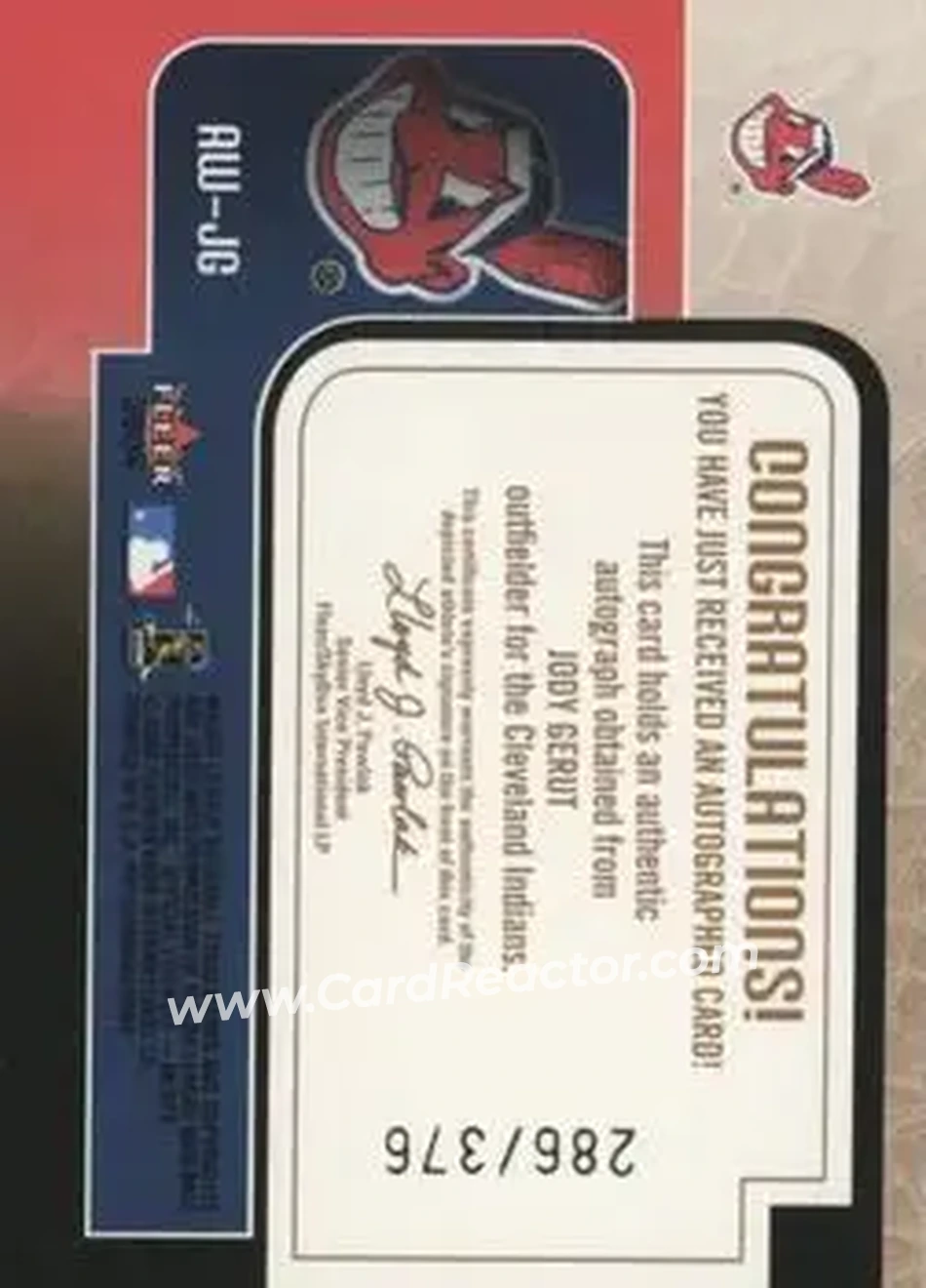 2004 Fleer Patchworks - Autoworks Black #AW-JG - Jody Gerut - Cleveland Indians - Back
