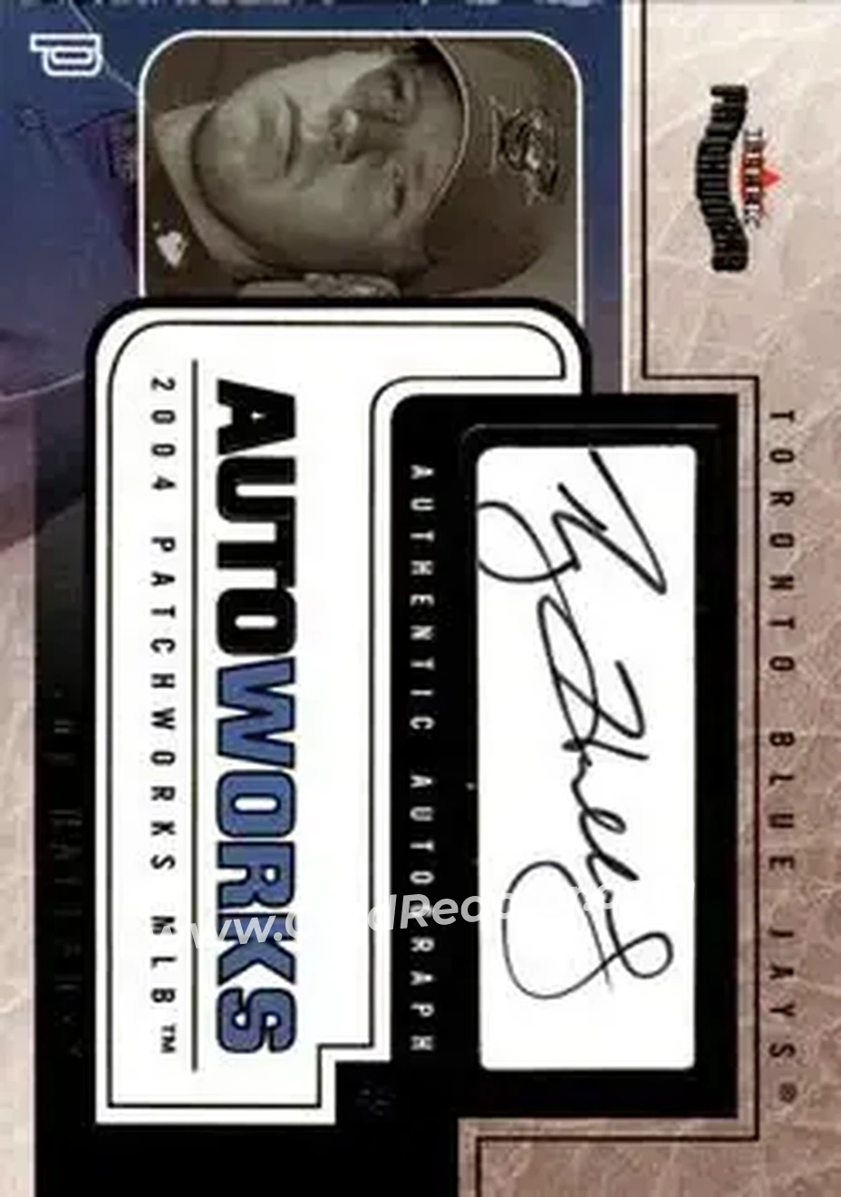 2004 Fleer Patchworks - Autoworks Black #AW-RH - Roy Halladay - Toronto Blue Jays - Front 2004 Fleer Patchworks - Autoworks Black #AW-RH - Roy Halladay - Toronto Blue Jays - Front