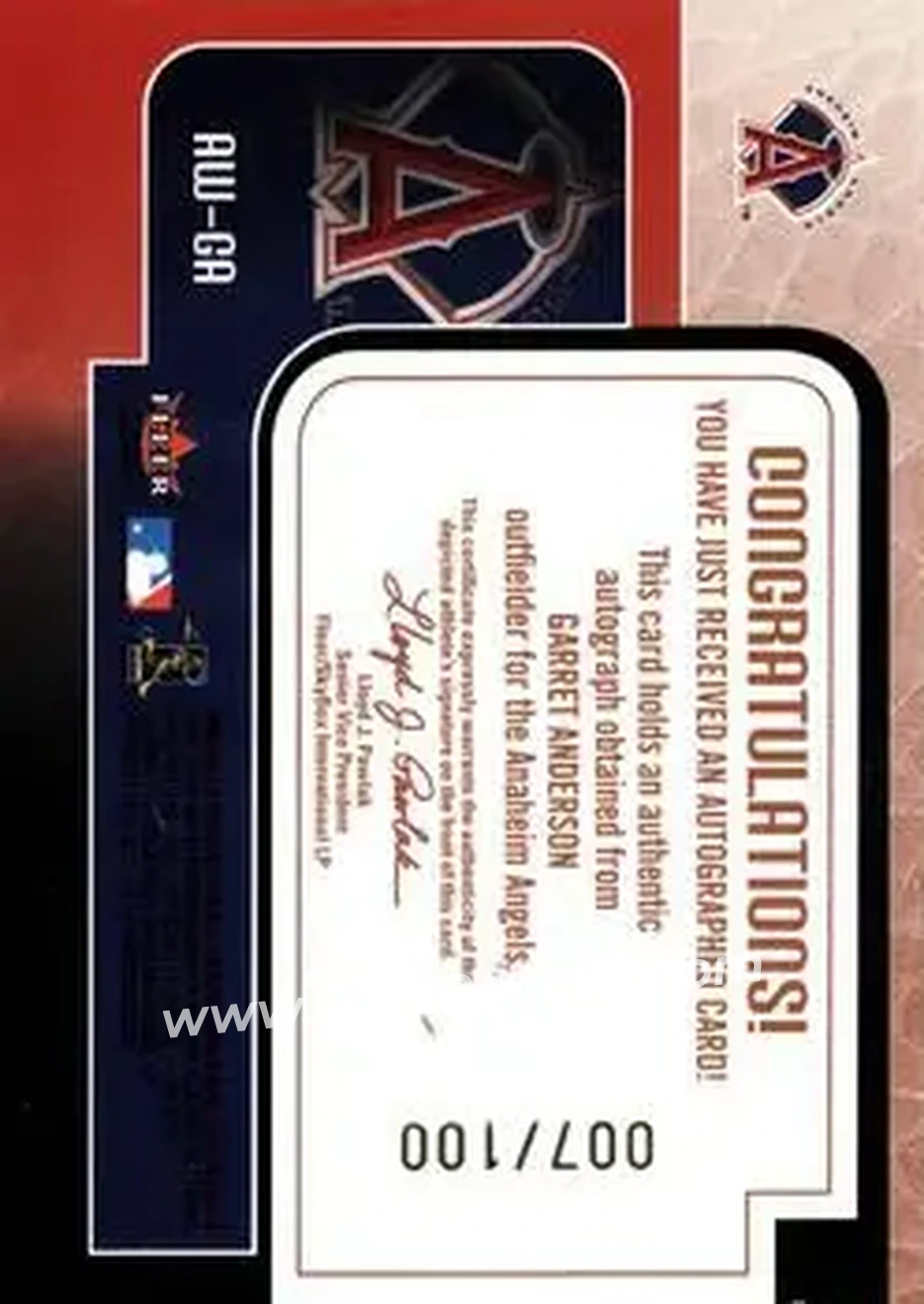 2004 Fleer Patchworks - Autoworks Blue #AW-GA - Garret Anderson - Anaheim Angels - Back 2004 Fleer Patchworks - Autoworks Blue #AW-GA - Garret Anderson - Anaheim Angels - Back