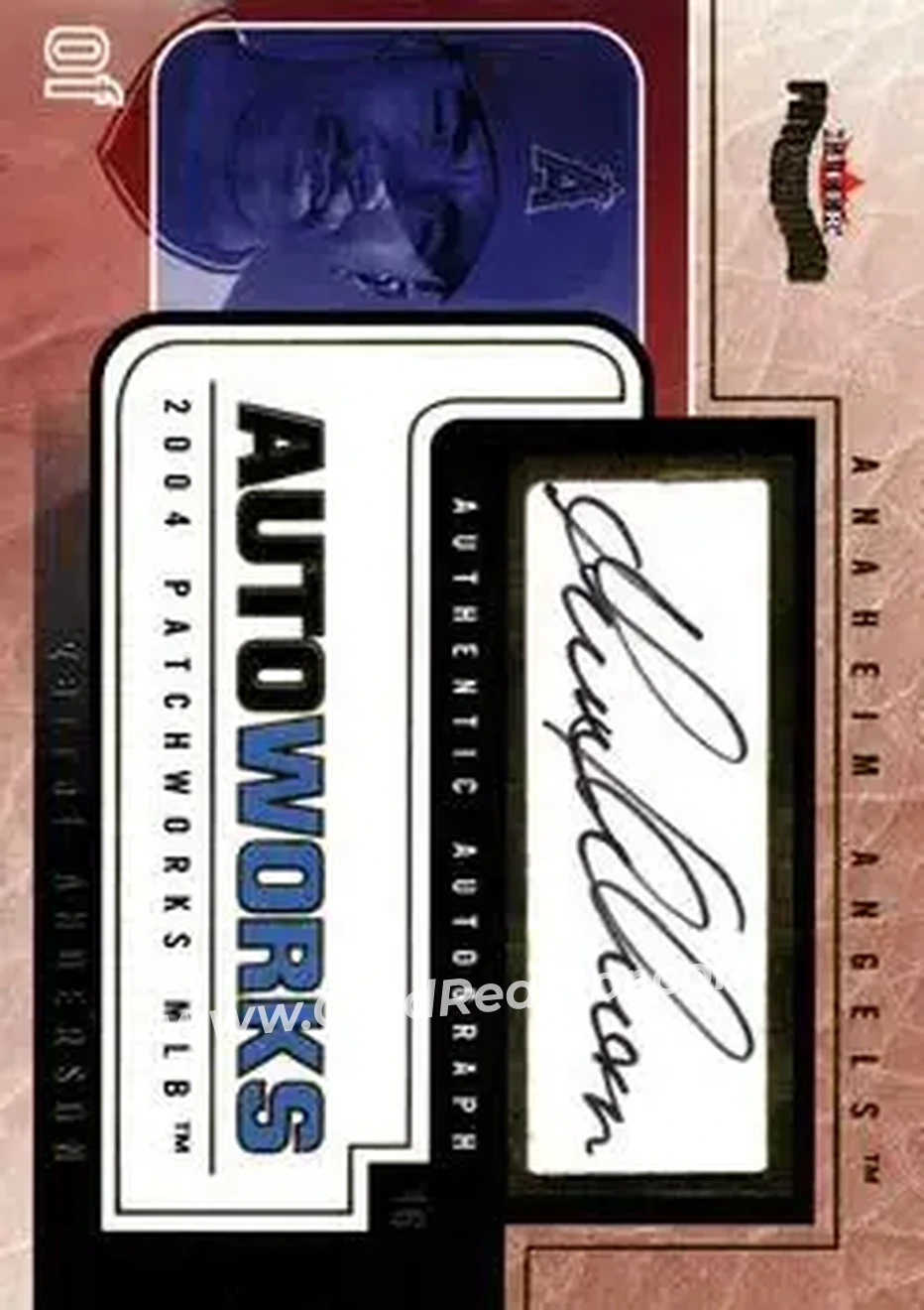 2004 Fleer Patchworks - Autoworks Blue #AW-GA - Garret Anderson - Anaheim Angels - Front 2004 Fleer Patchworks - Autoworks Blue #AW-GA - Garret Anderson - Anaheim Angels - Front