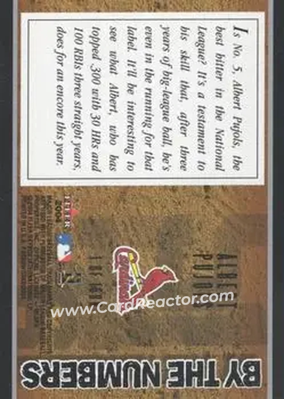 2004 Fleer Patchworks - By the Numbers #1BN - Albert Pujols - St. Louis Cardinals - Back