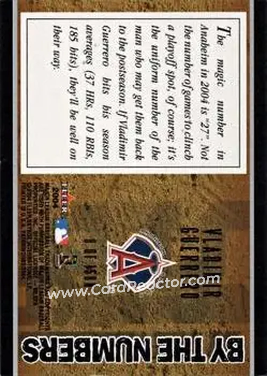 2004 Fleer Patchworks - By the Numbers #8BN - Vladimir Guerrero - Anaheim Angels - Back