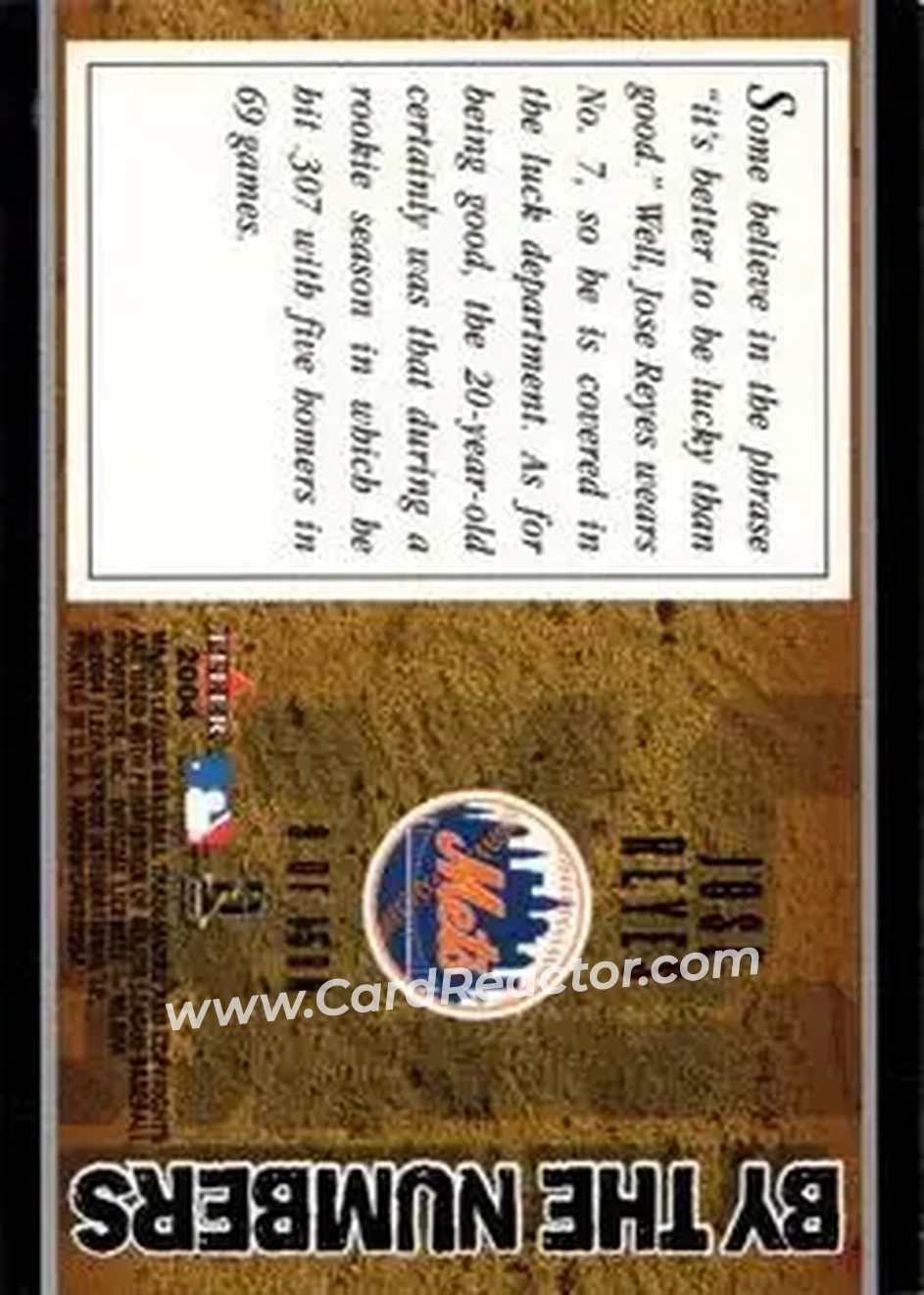 2004 Fleer Patchworks - By the Numbers #9BN - Jose Reyes - New York Mets - Back 2004 Fleer Patchworks - By the Numbers #9BN - Jose Reyes - New York Mets - Back