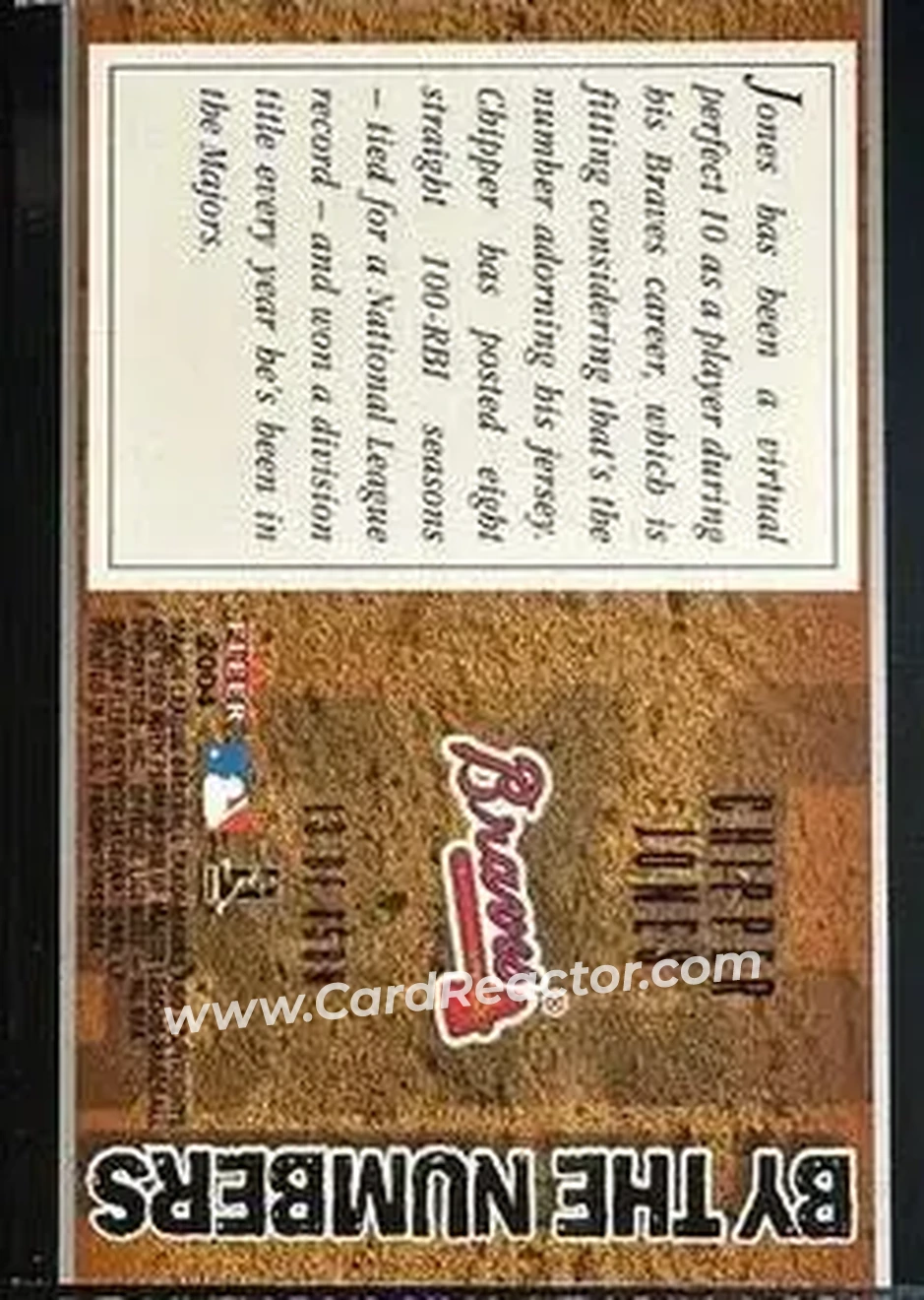 2004 Fleer Patchworks - By the Numbers #13BN - Chipper Jones - Atlanta Braves - Back 2004 Fleer Patchworks - By the Numbers #13BN - Chipper Jones - Atlanta Braves - Back