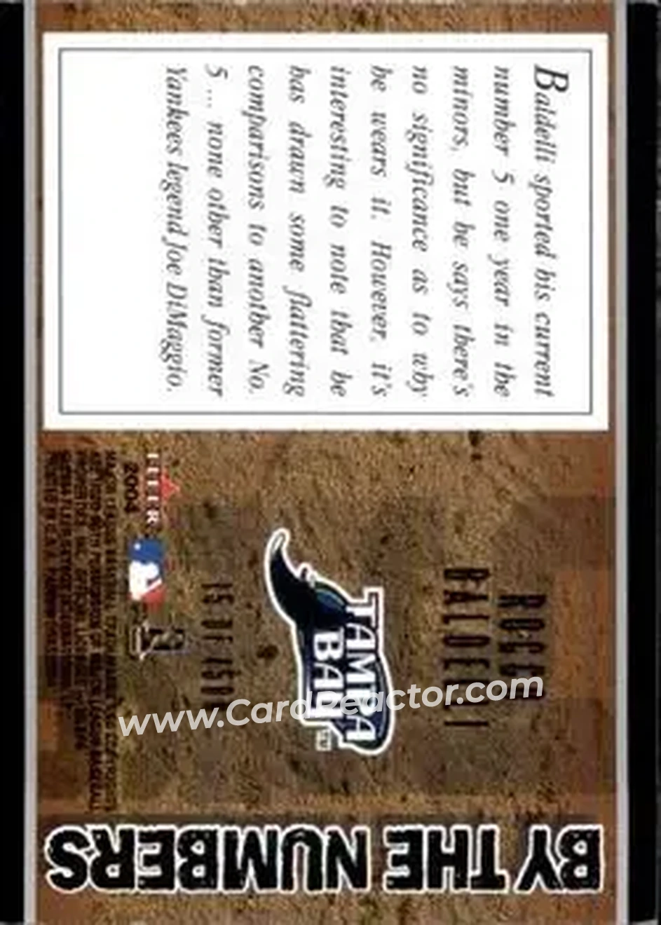 2004 Fleer Patchworks - By the Numbers #15BN - Rocco Baldelli - Tampa Bay Devil Rays - Back