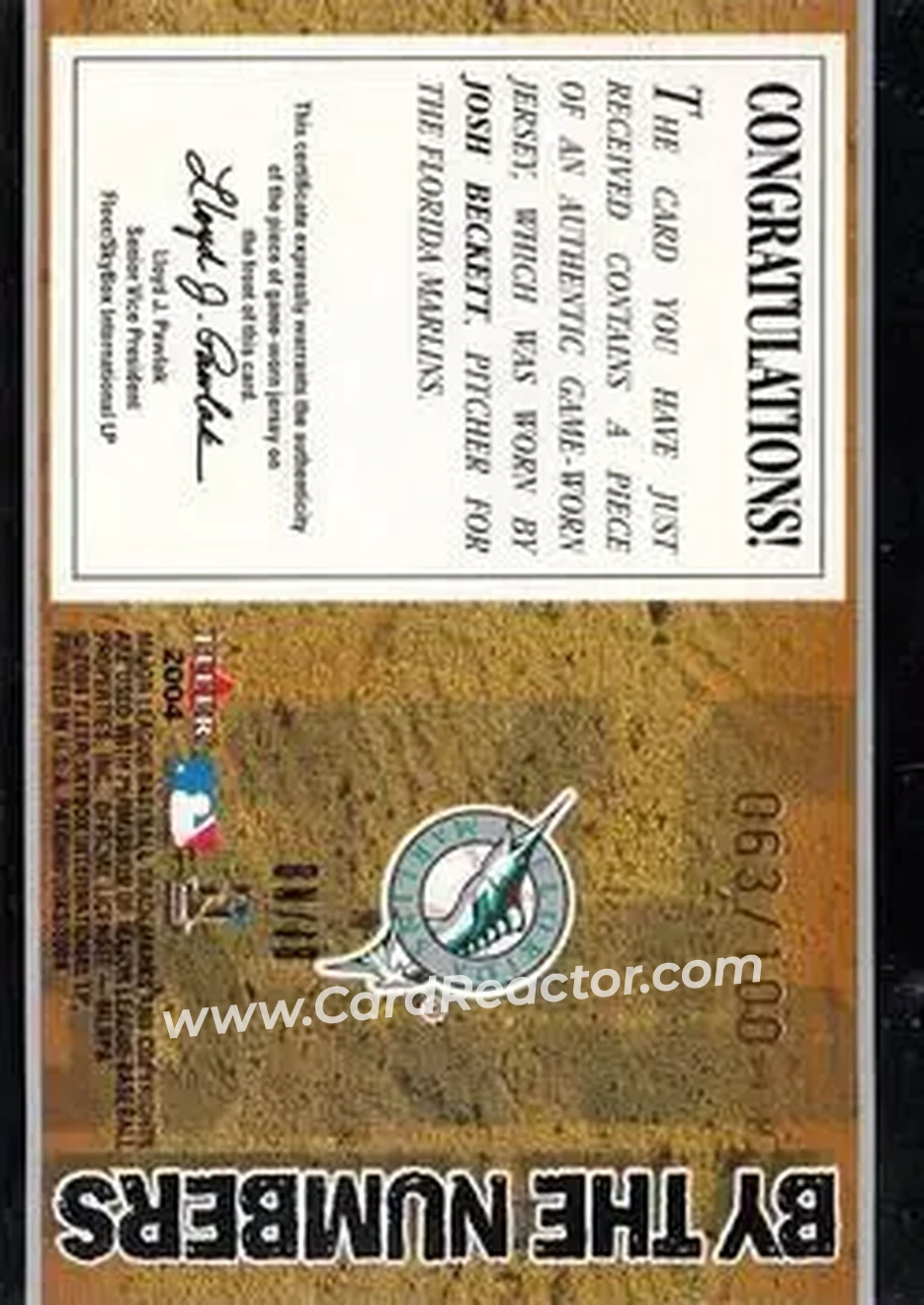 2004 Fleer Patchworks - By the Numbers Patch #BN/JB - Josh Beckett - Florida Marlins - Back 2004 Fleer Patchworks - By the Numbers Patch #BN/JB - Josh Beckett - Florida Marlins - Back