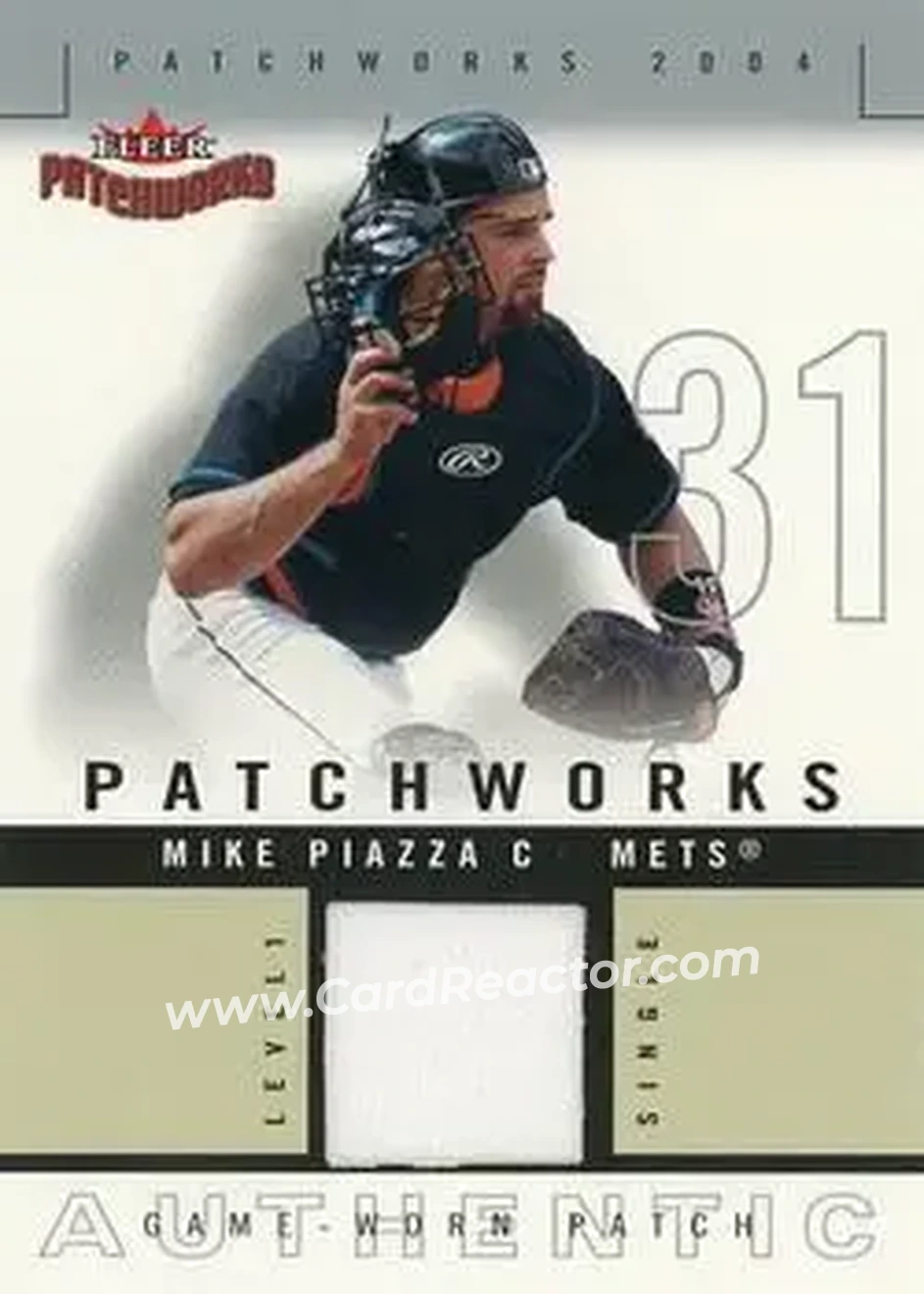2004 Fleer Patchworks - Game Used Level 1 #PW-MP1 - Mike Piazza - New York Mets - Front 2004 Fleer Patchworks - Game Used Level 1 #PW-MP1 - Mike Piazza - New York Mets - Front
