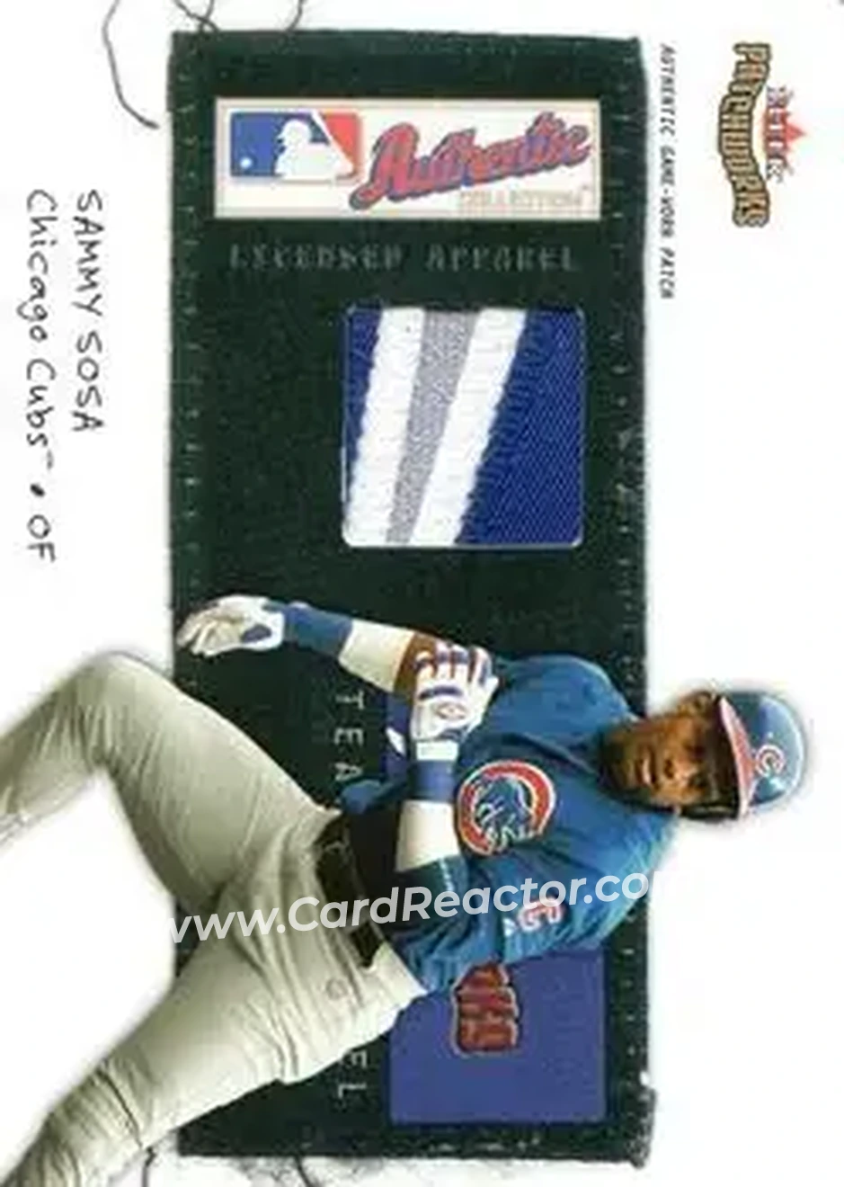 2004 Fleer Patchworks - Licensed Apparel Nameplate #LA-SS - Sammy Sosa - Chicago Cubs - Front 2004 Fleer Patchworks - Licensed Apparel Nameplate #LA-SS - Sammy Sosa - Chicago Cubs - Front