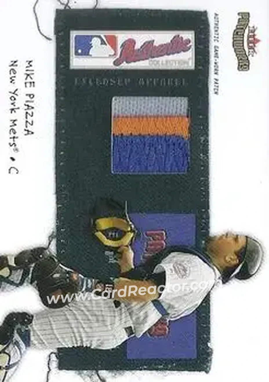 2004 Fleer Patchworks - Licensed Apparel Number #LA-MP1 - Mike Piazza - New York Mets - Front 2004 Fleer Patchworks - Licensed Apparel Number #LA-MP1 - Mike Piazza - New York Mets - Front