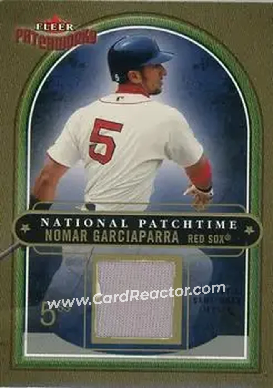 2004 Fleer Patchworks - National Patchtime Gold #NP/NG - Nomar Garciaparra - Boston Red Sox - Front 2004 Fleer Patchworks - National Patchtime Gold #NP/NG - Nomar Garciaparra - Boston Red Sox - Front