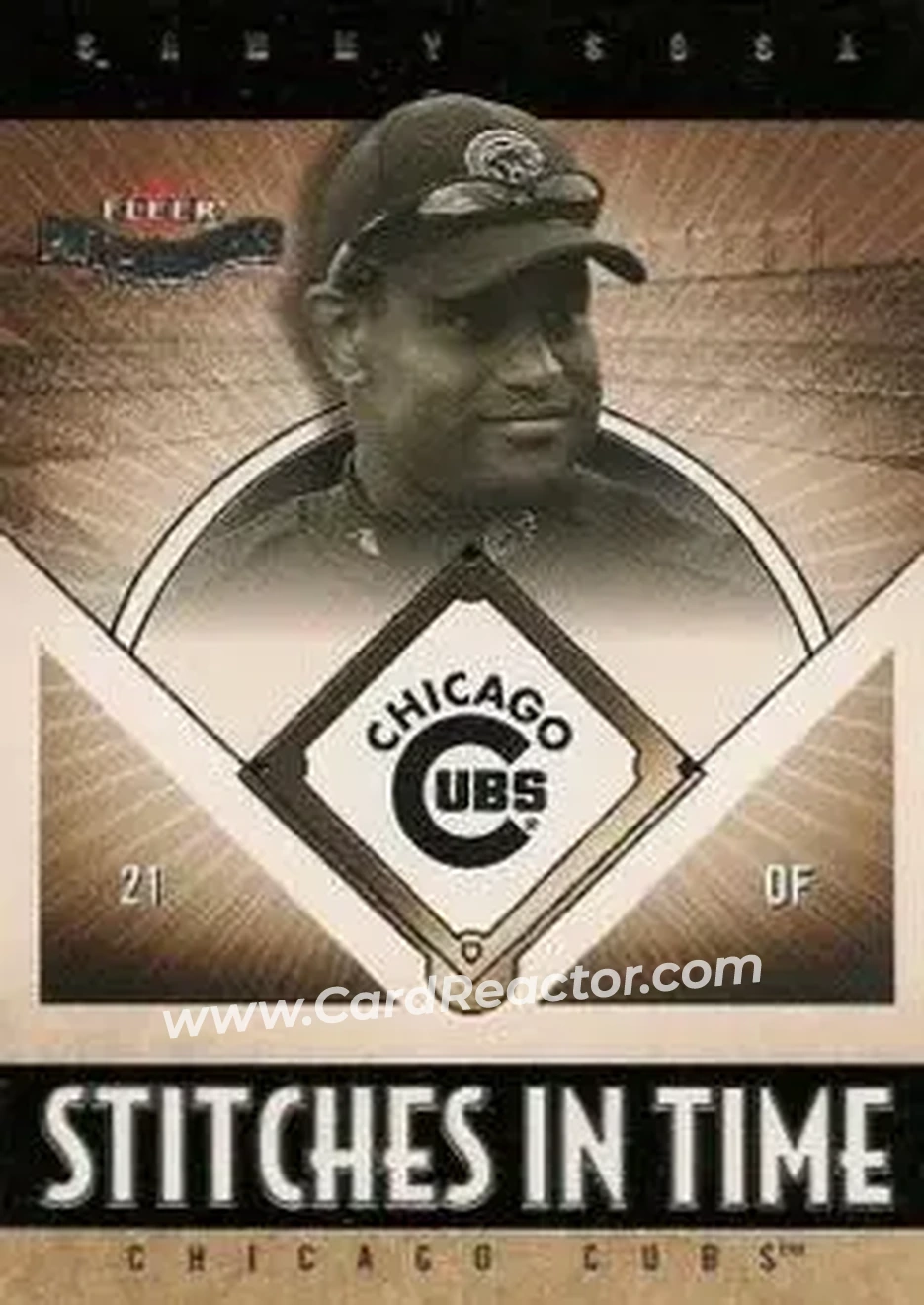 2004 Fleer Patchworks - Stitches in Time #12 ST - Sammy Sosa - Chicago Cubs - Front 2004 Fleer Patchworks - Stitches in Time #12 ST - Sammy Sosa - Chicago Cubs - Front