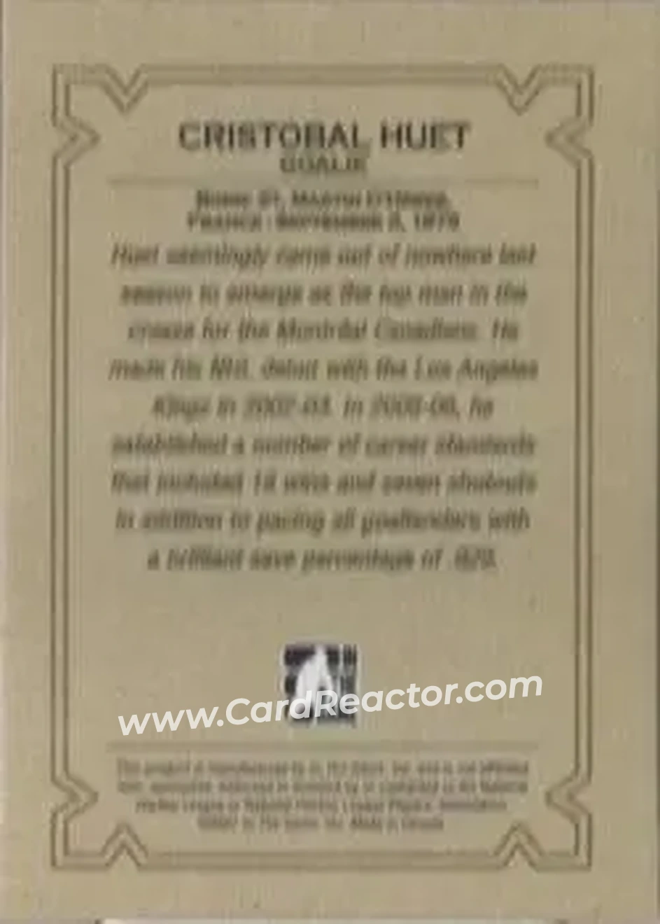 2006-07 In The Game Ultimate Memorabilia #NNO - Cristobal Huet - Montreal Canadiens - Back