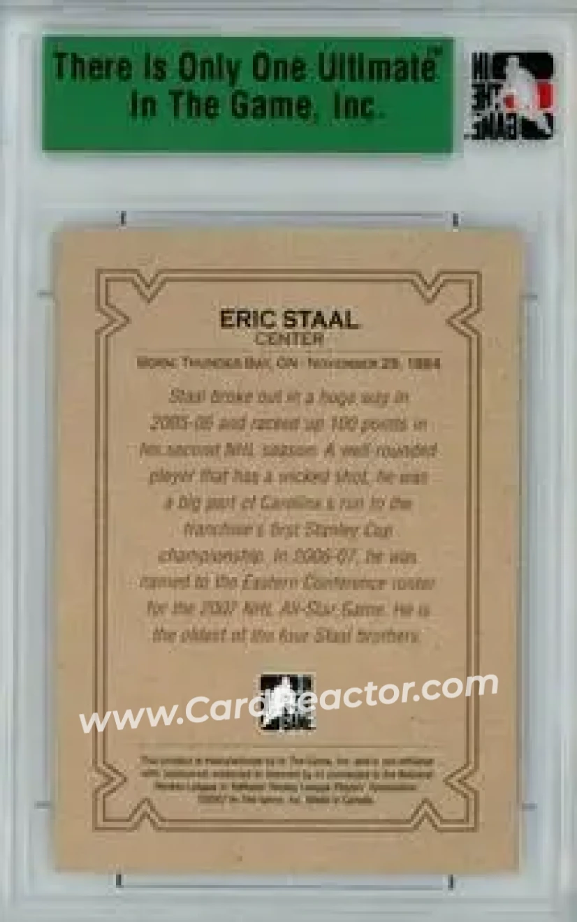 2006-07 In The Game Ultimate Memorabilia #NNO - Eric Staal - Carolina Hurricanes - Back