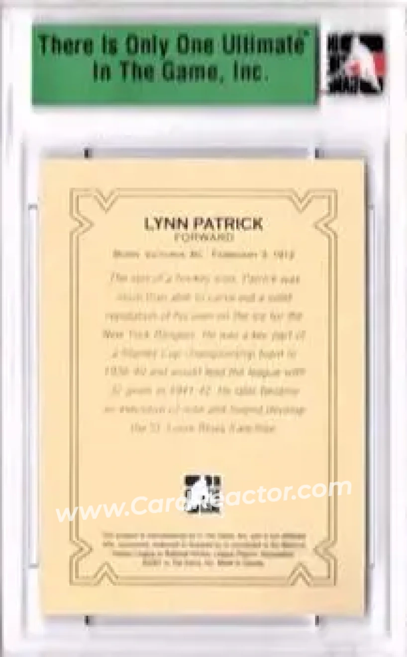 2006-07 In The Game Ultimate Memorabilia #NNO - Lynn Patrick - New York Rangers - Back 2006-07 In The Game Ultimate Memorabilia #NNO - Lynn Patrick - New York Rangers - Back
