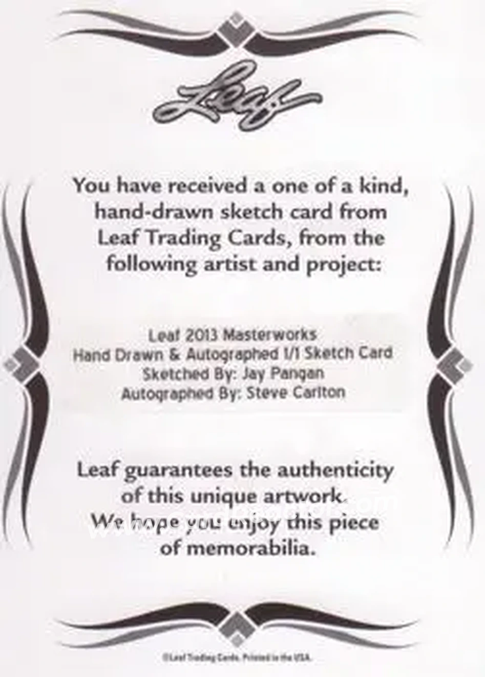 2013 Leaf Masterworks #NNO - Steve Carlton - Philadelphia Phillies - Back