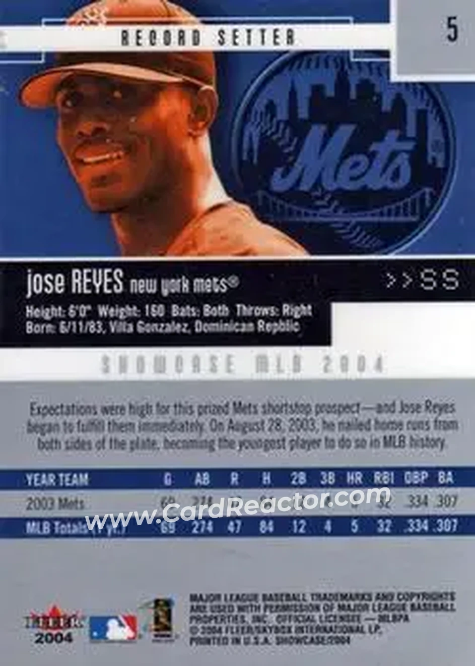 2004 Fleer Showcase #5 - Jose Reyes - New York Mets - Back 2004 Fleer Showcase #5 - Jose Reyes - New York Mets - Back