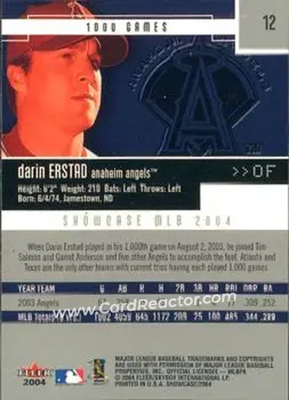 2004 Fleer Showcase #12 - Darin Erstad - Anaheim Angels - Back